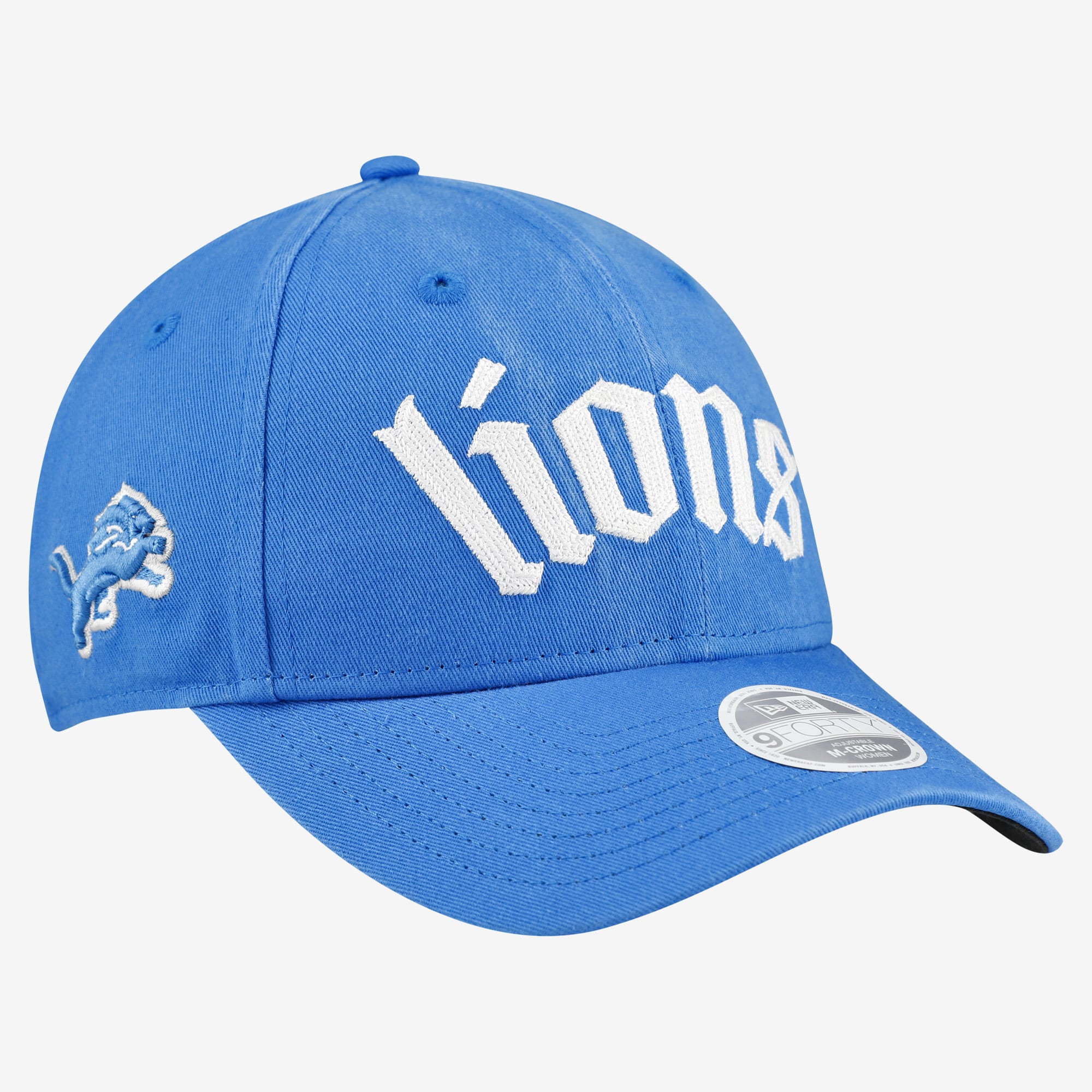 Casquette ajustable New Era bleue Detroit Lions, police gothique 9FORTY M-Crown