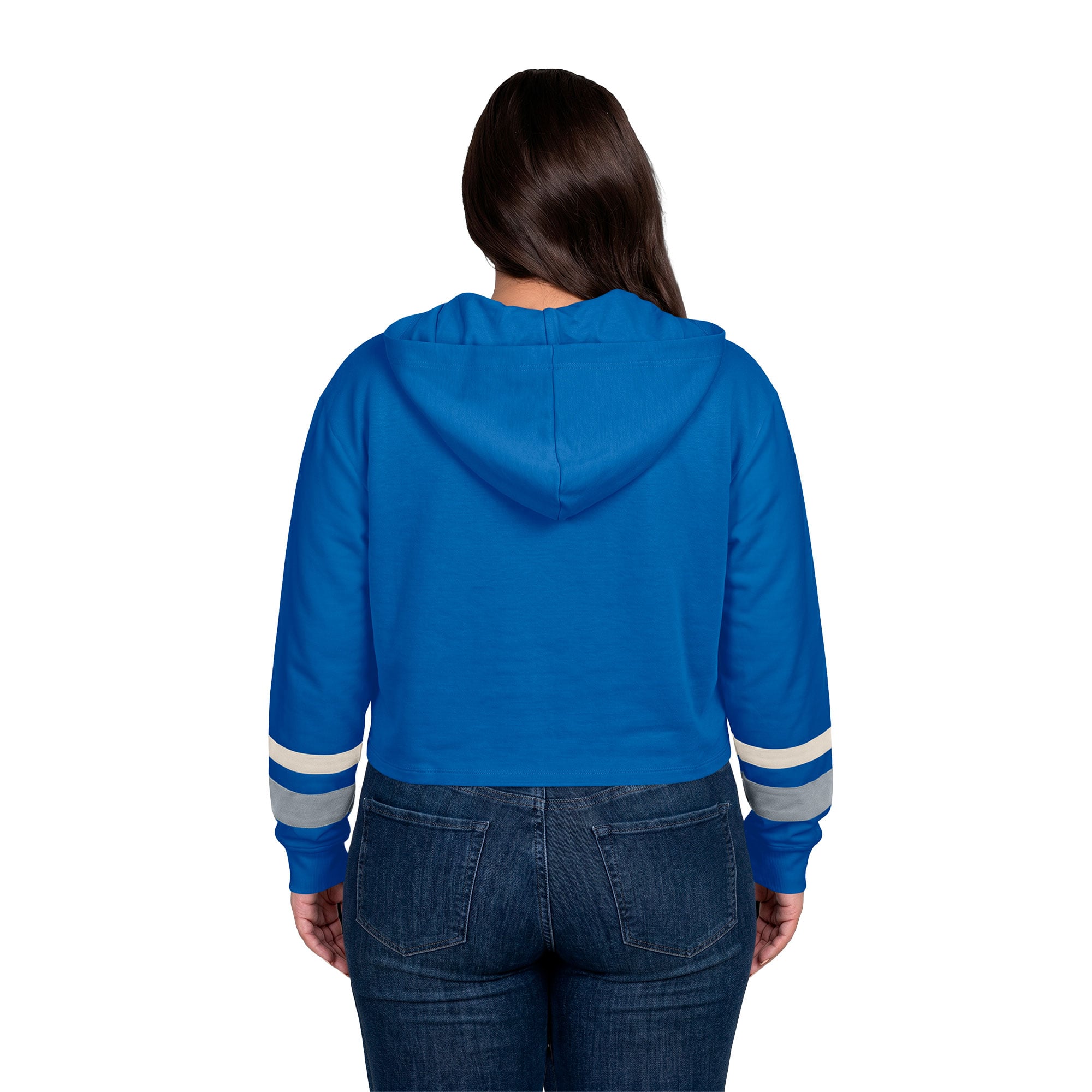 Sweat à capuche court rétro lacets New Era bleu Detroit Lions pour femme, grandes tailles