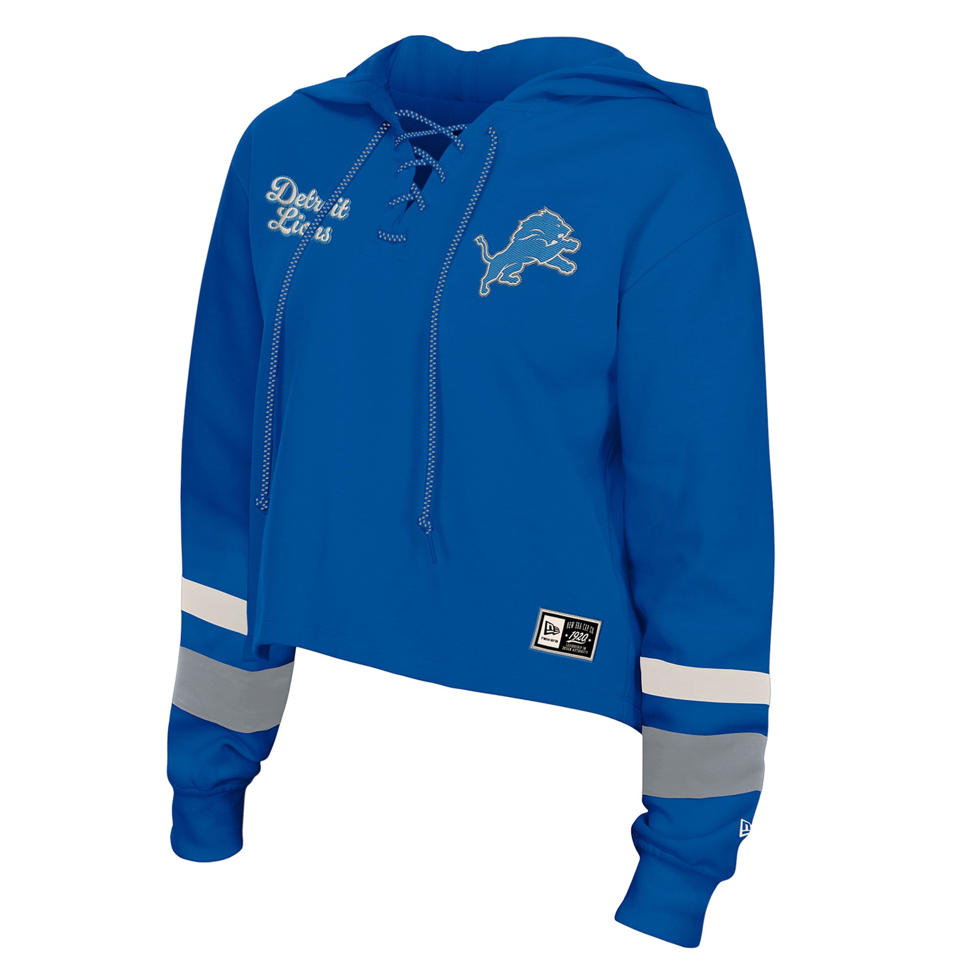 Sweat à capuche rétro lacets New Era bleu Detroit Lions pour femme