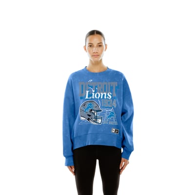  Detroit Lions New Era Women's Throwback Mineral Wash Boxy Fleece Crewneck Sweatshirt - Blue