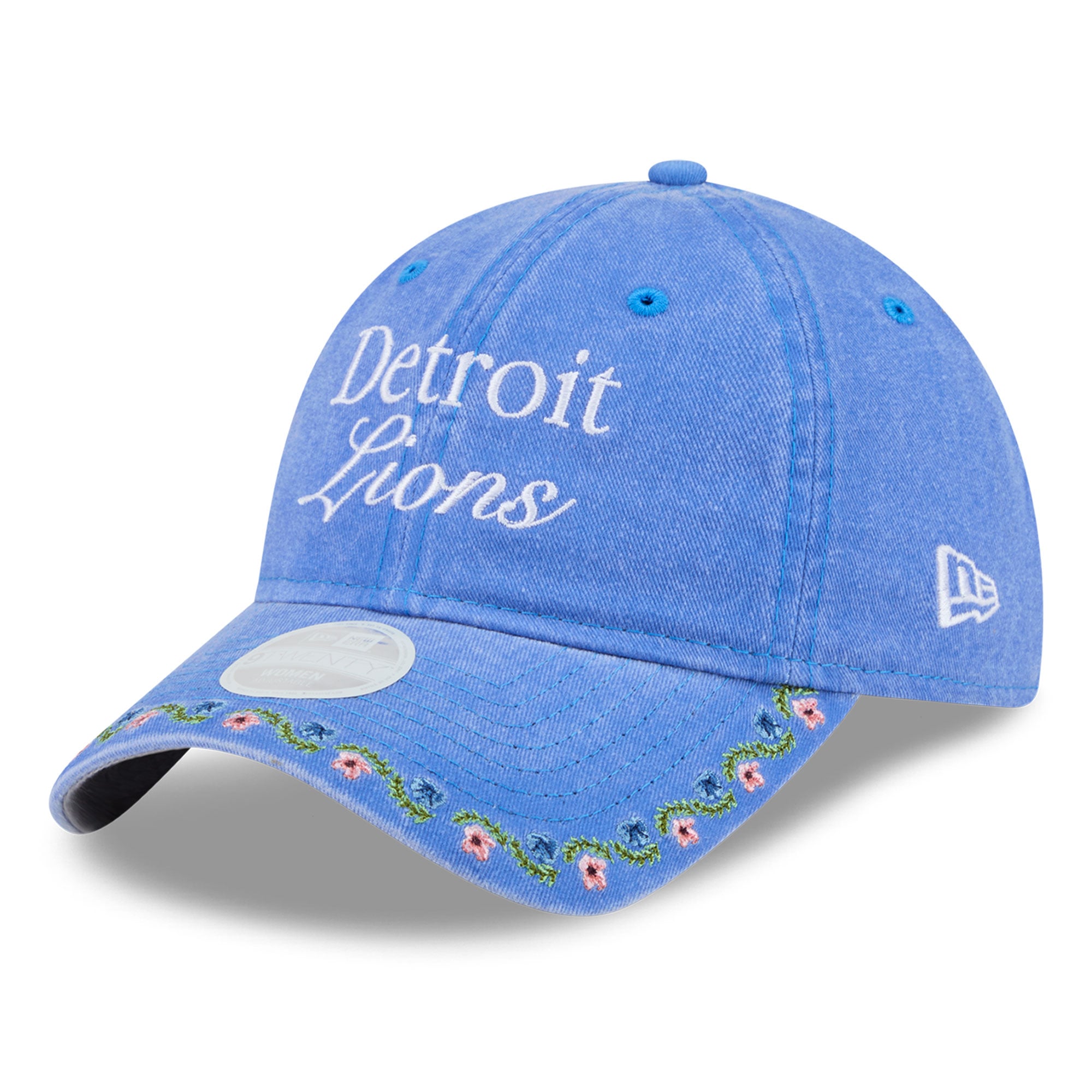 Women's New Era Blue Detroit Lions Washed Floral 9TWENTY Adjustable Hat