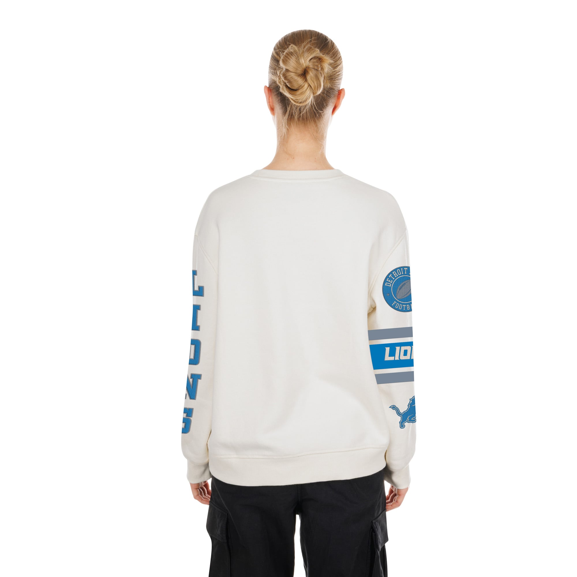 Sweat-shirt à col rond New Era crème Detroit Lions pour femme