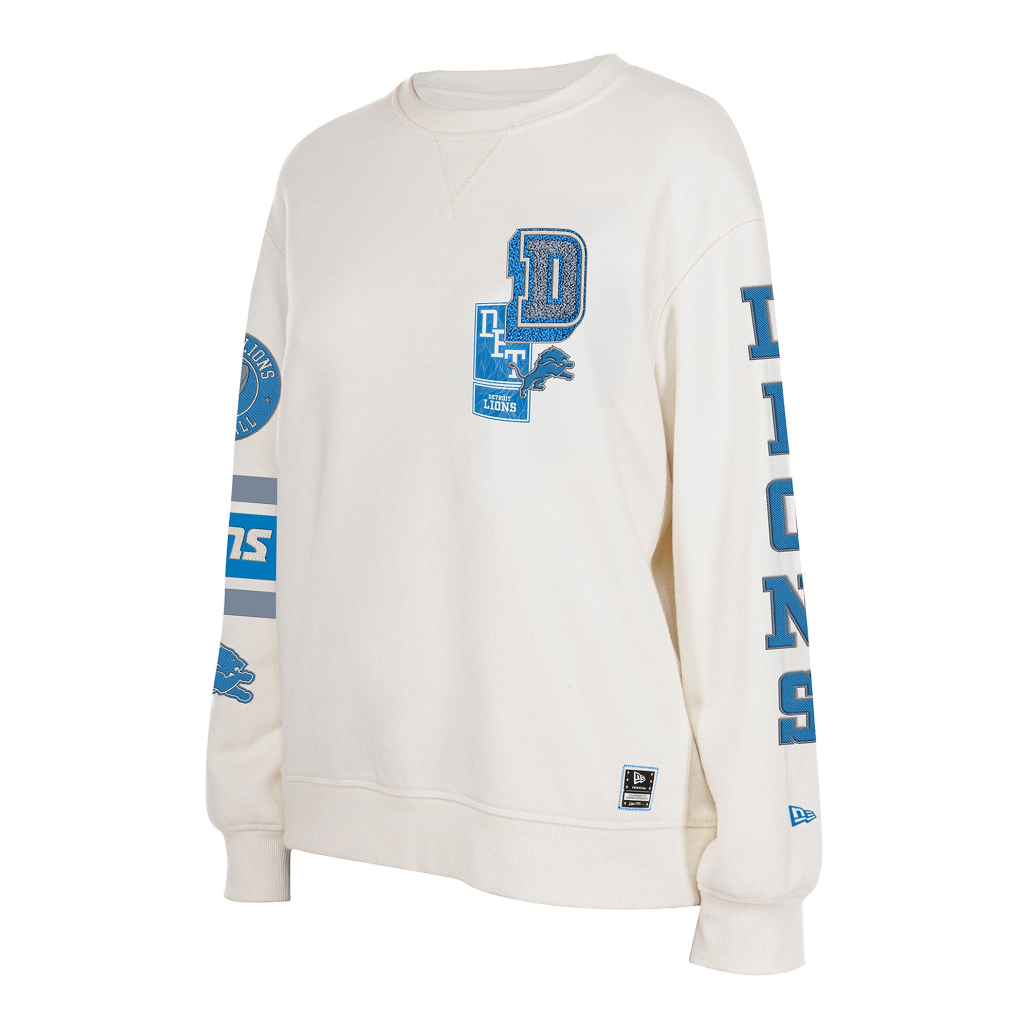Sweat-shirt à col rond New Era crème Detroit Lions pour femme