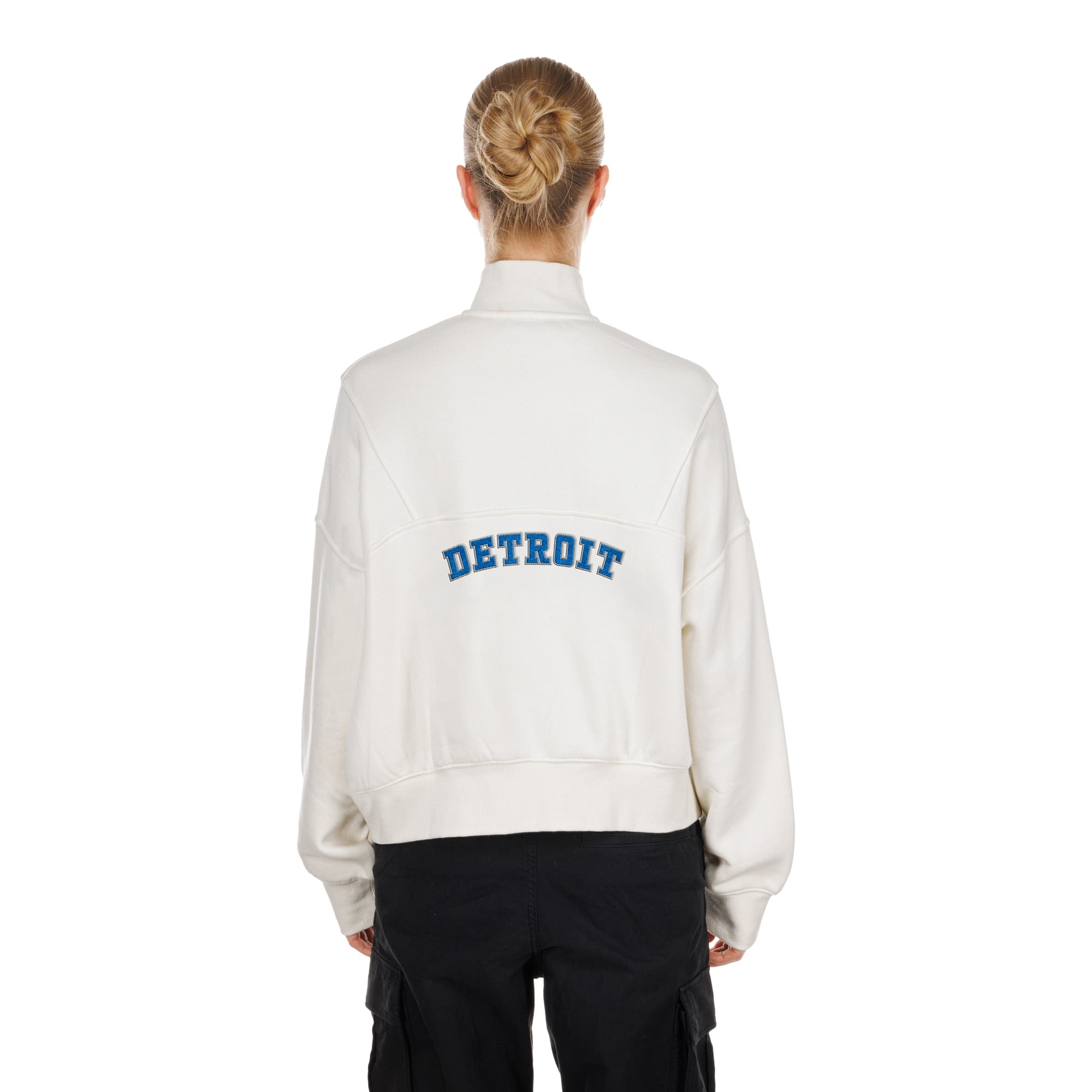 Pull à col zippé New Era crème Detroit Lions Academic pour femme