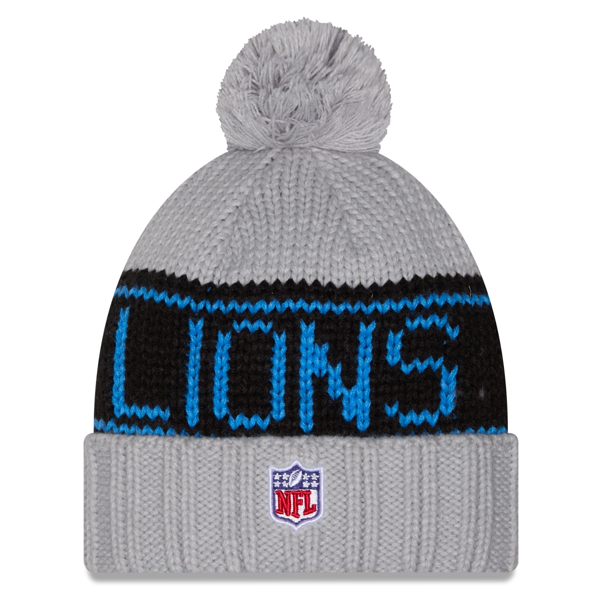 Women's New Era Silver Detroit Lions 2026 Rivalries Collection Cuffed Knit Hat with Pom