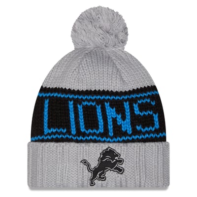 Bonnet à revers et pompon Detroit Lions New Era pour femme, collection Rivalries 2026 - Argent