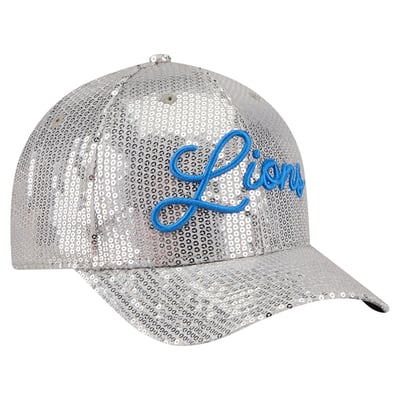 Detroit Lions New Era Women's Sequin Script 9FORTY Adjustable Hat - Silver