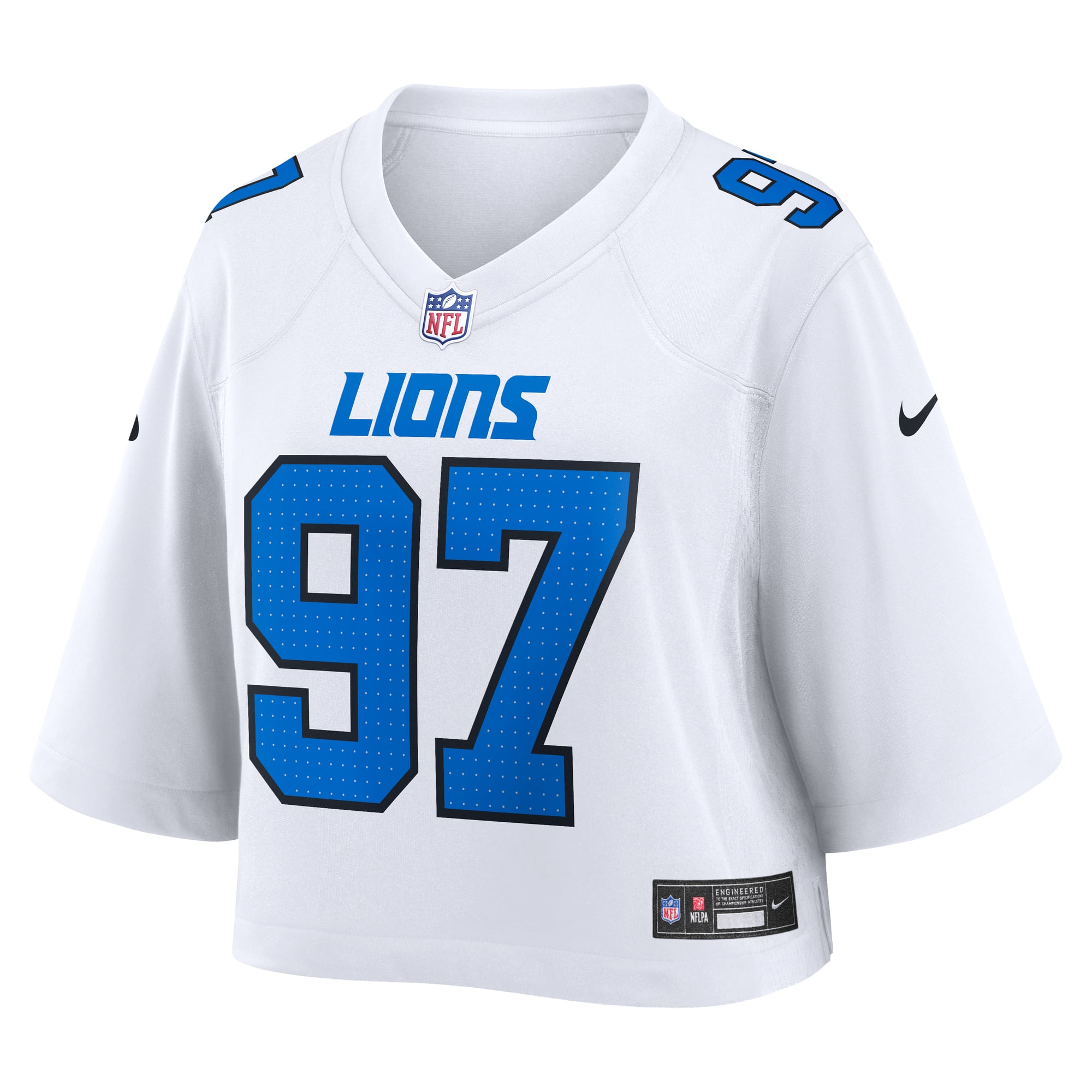 Maillot de match court Nike Aidan Hutchinson blanc des Lions Détroit pour femme