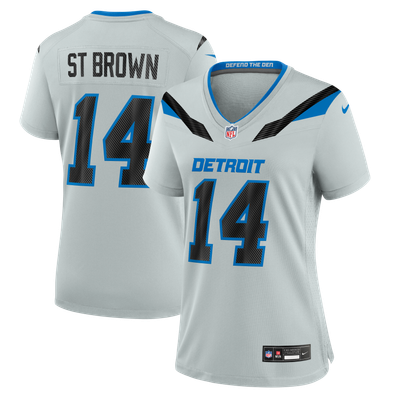 Maillot de match Nike Rivalries Collection 2026 pour femmes des Detroit Lions, porté par Amon-Ra St. Brown - Argent