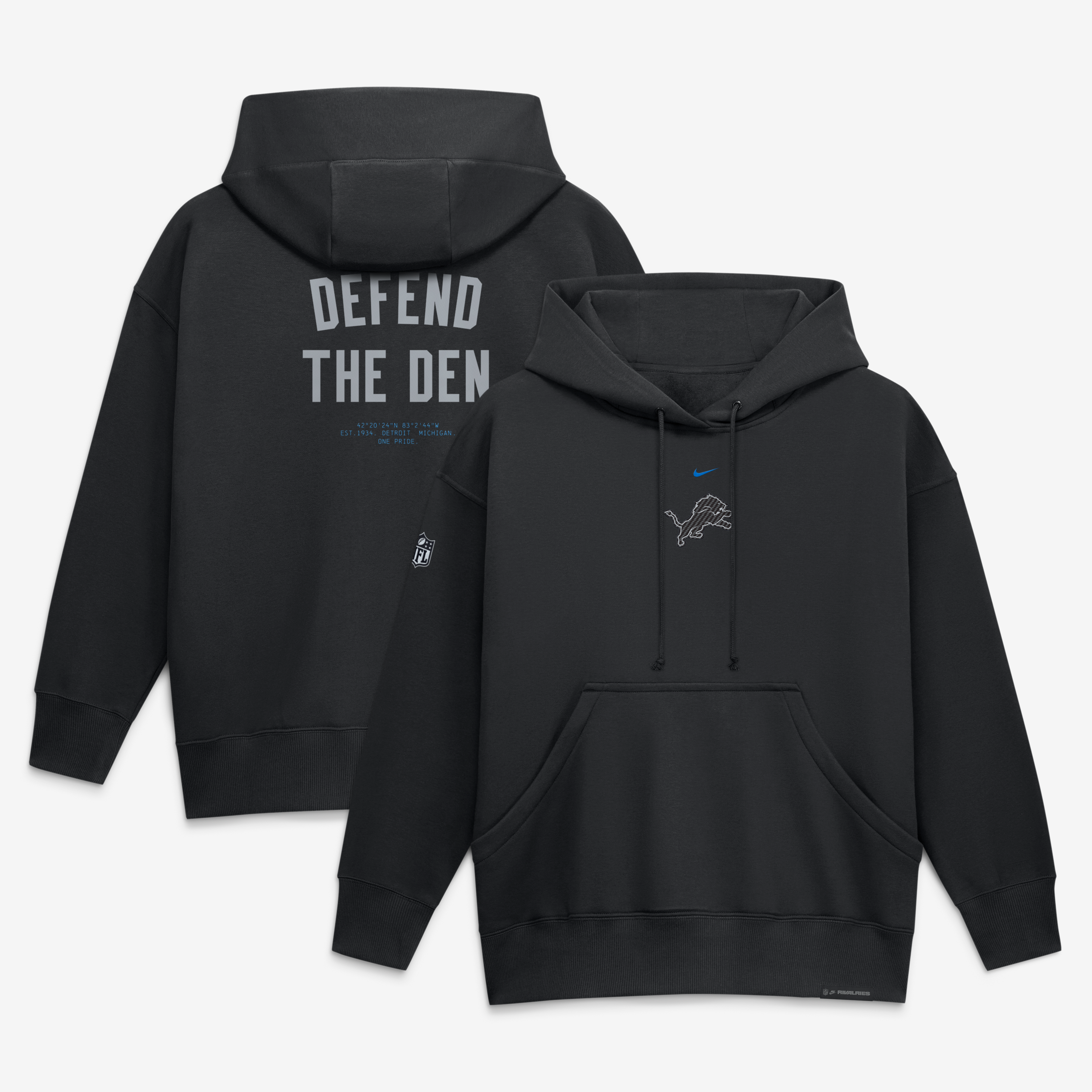 Sweat à capuche oversize Nike Detroit Lions Collection 2026 Rivalries pour femme, noir