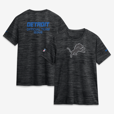 Camiseta Nike negra para mujer de la colección Rivalries 2026 de los Detroit Lions, Sideline Velocity Dri-FIT.