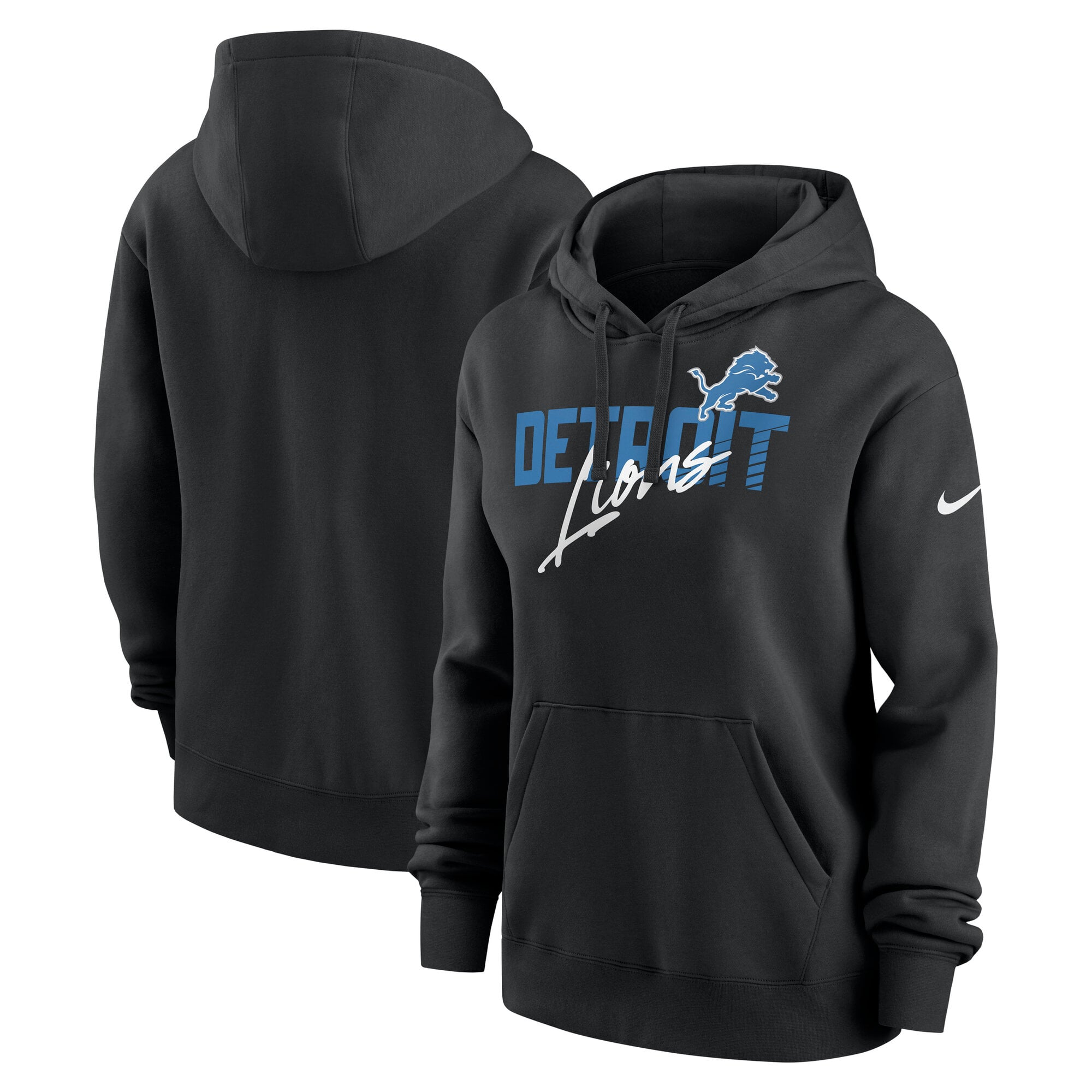 Sweat à capuche en polaire Nike Detroit Lions Wordmark Club pour femme, noir