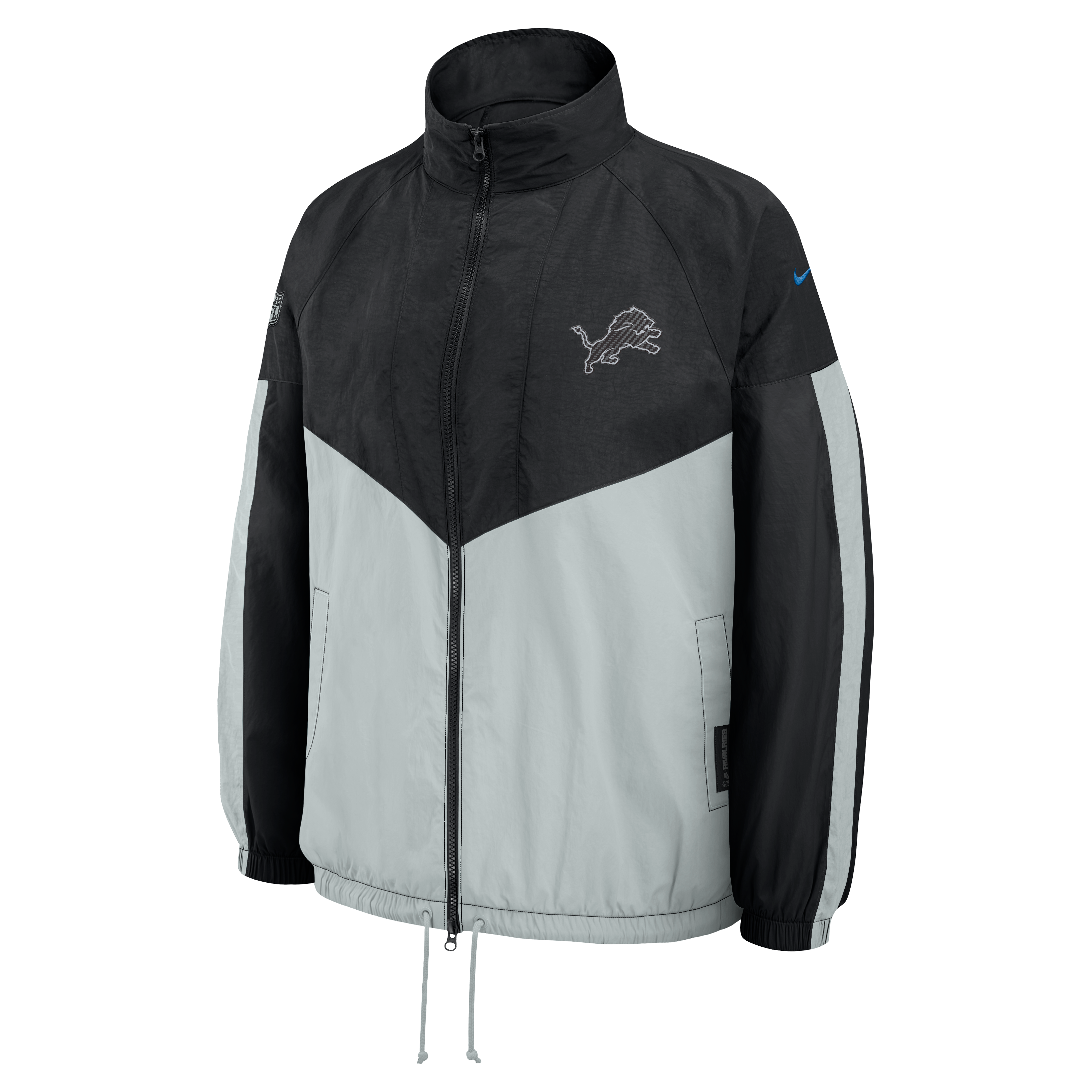 Veste zippée oversize Nike Detroit Lions Collection 2026 Rivalries pour femme, noire et grise