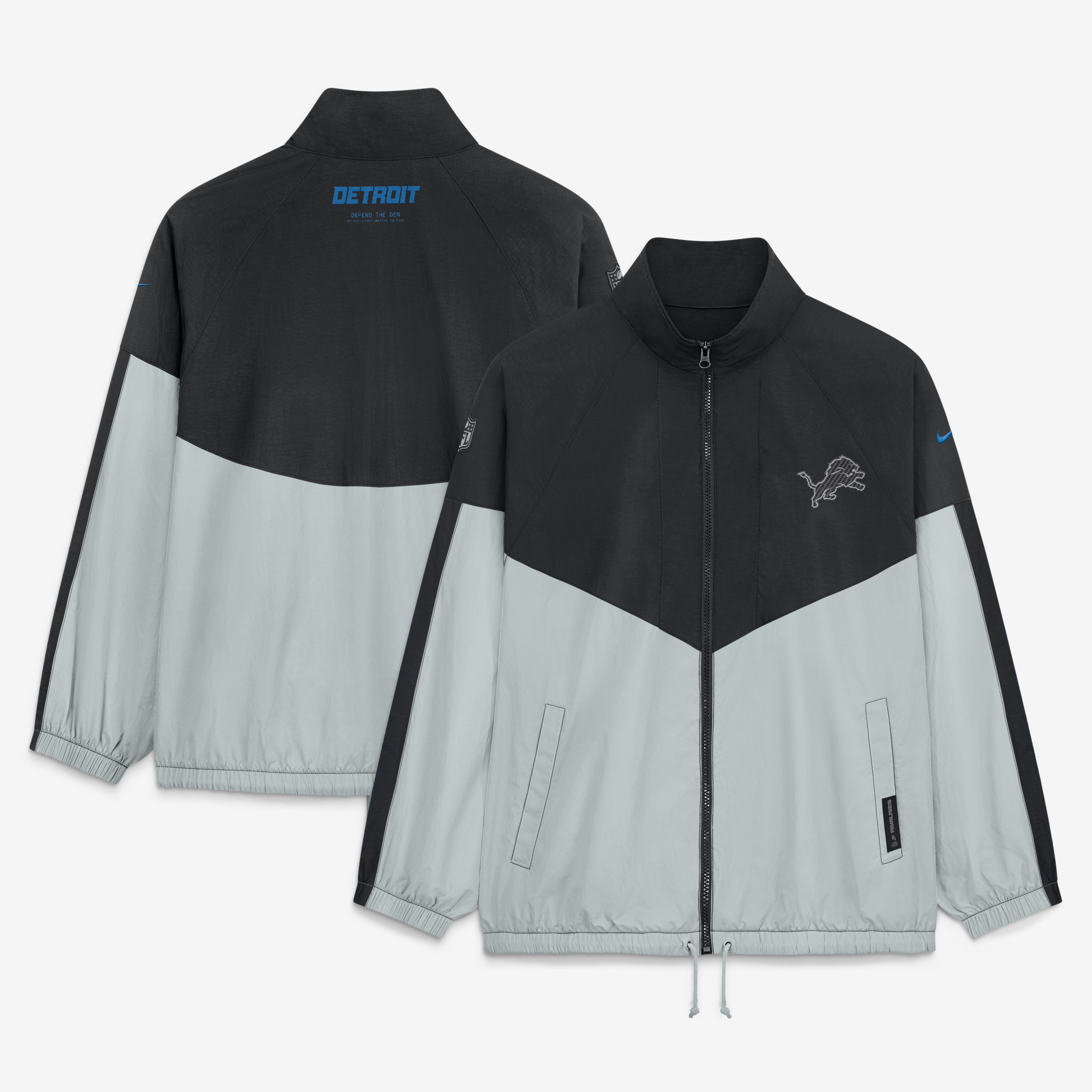 Veste zippée oversize Nike Detroit Lions Collection 2026 Rivalries pour femme, noire et grise