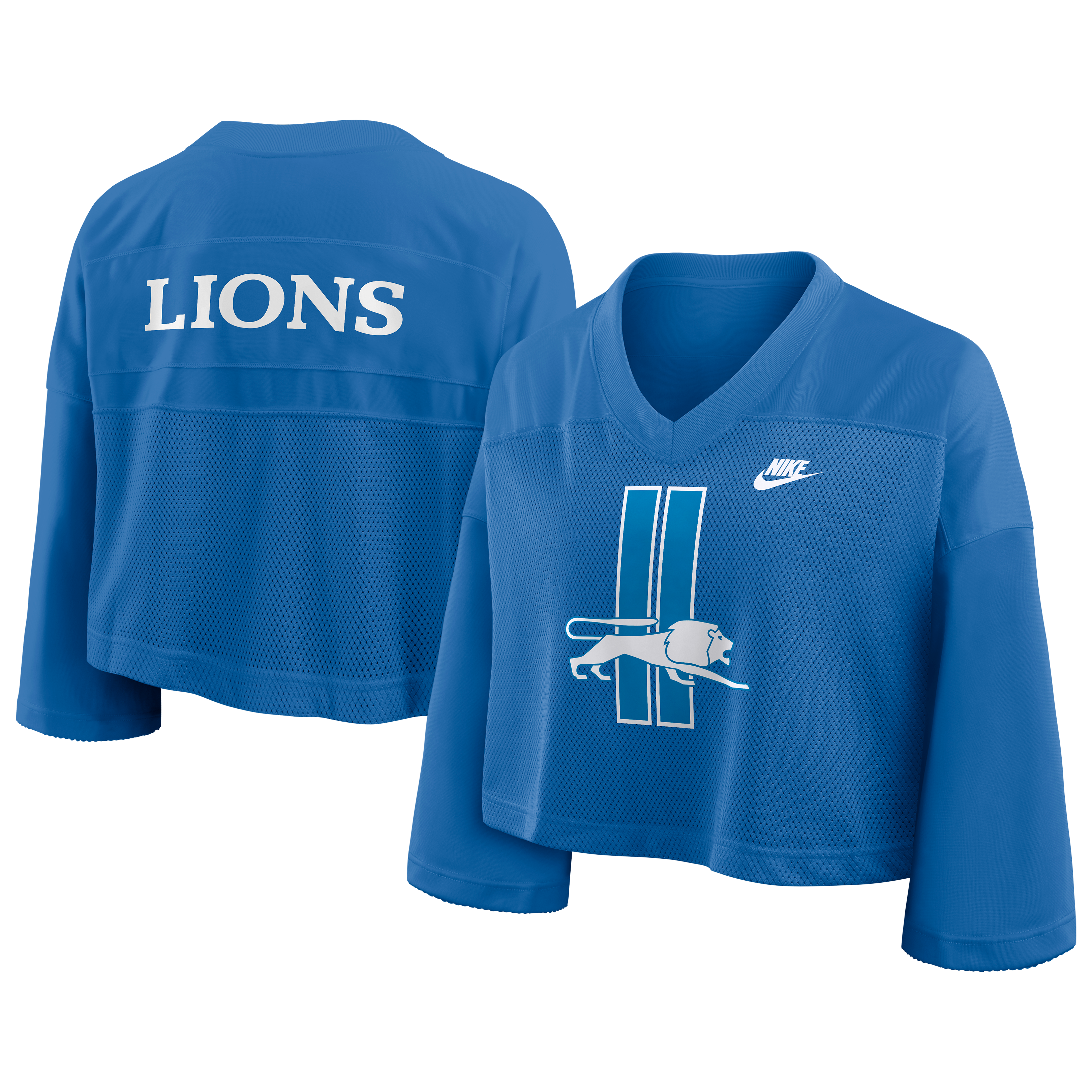 Women's Nike Blue Detroit Lions Rewind Cropped Mesh Dri-FIT Fashion Jersey