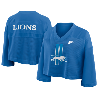 Detroit Lions Nike Women's Rewind Cropped Mesh Dri-FIT Fashion Jersey - Blue