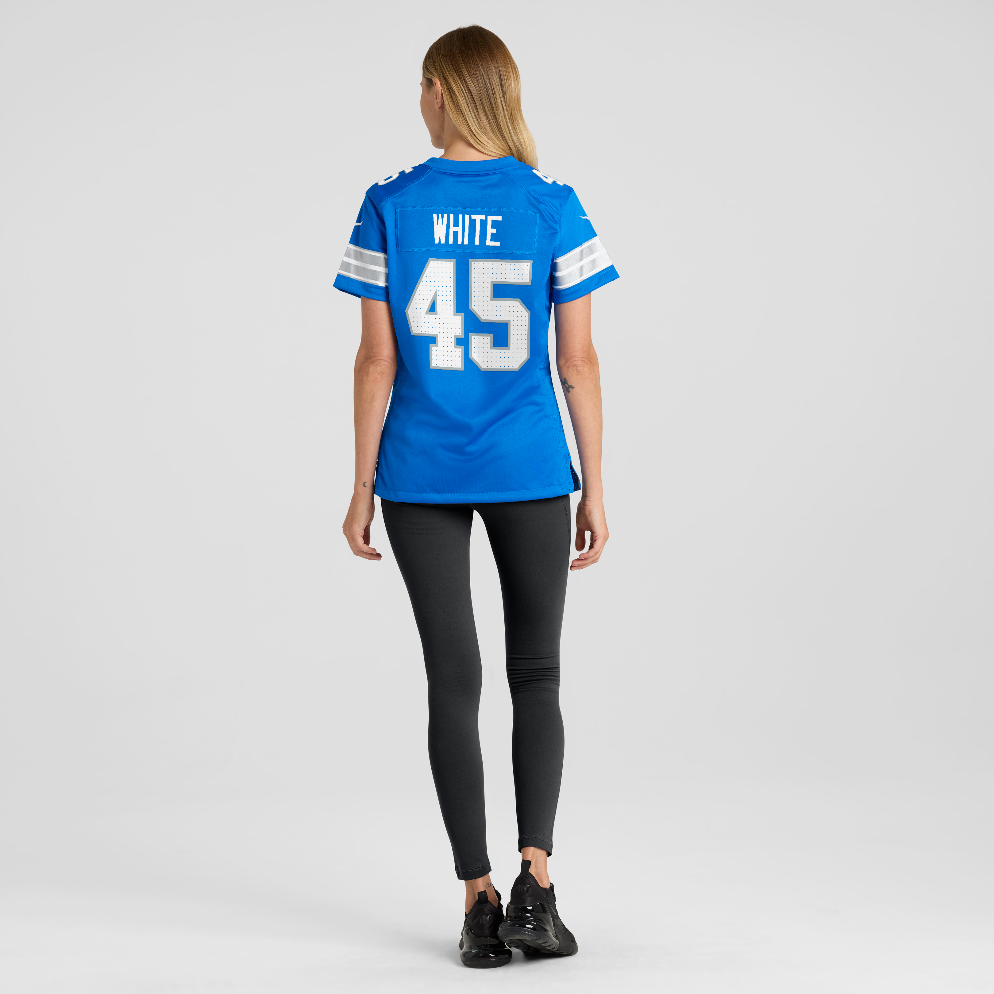 Maillot de match Nike Devin blanc et bleu pour femme, Detroit Lions.