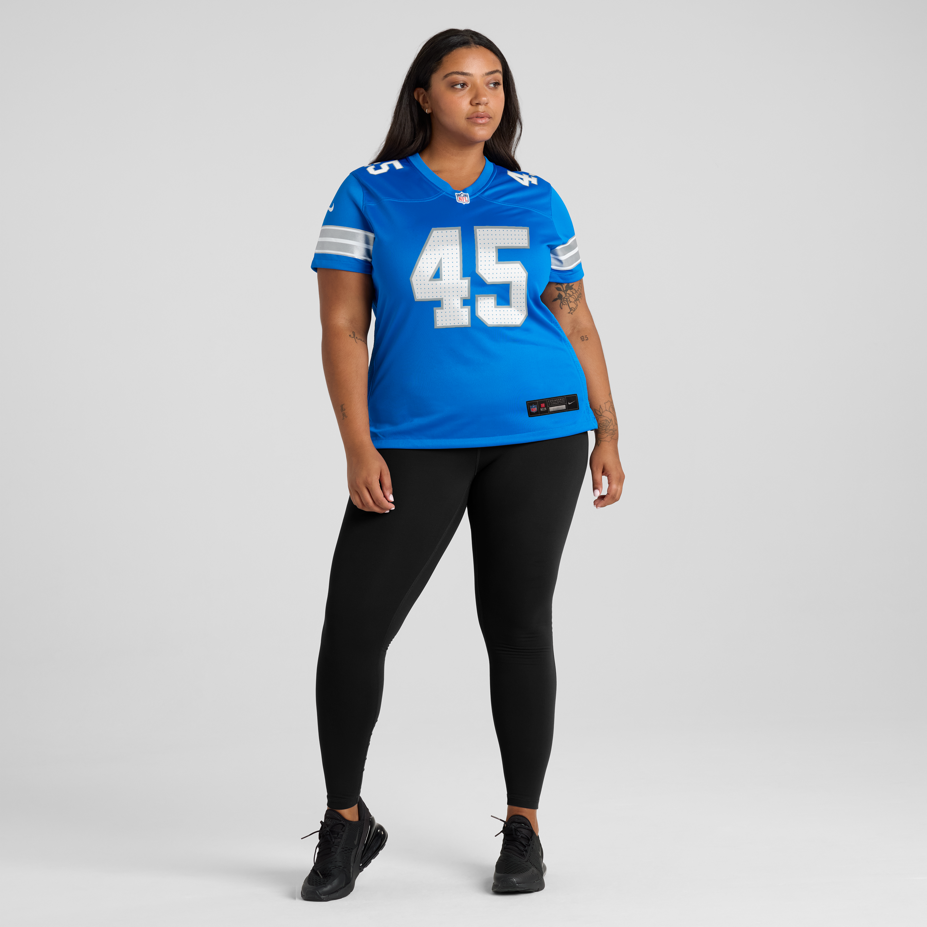 Maillot de match Nike Devin blanc et bleu pour femme, Detroit Lions.