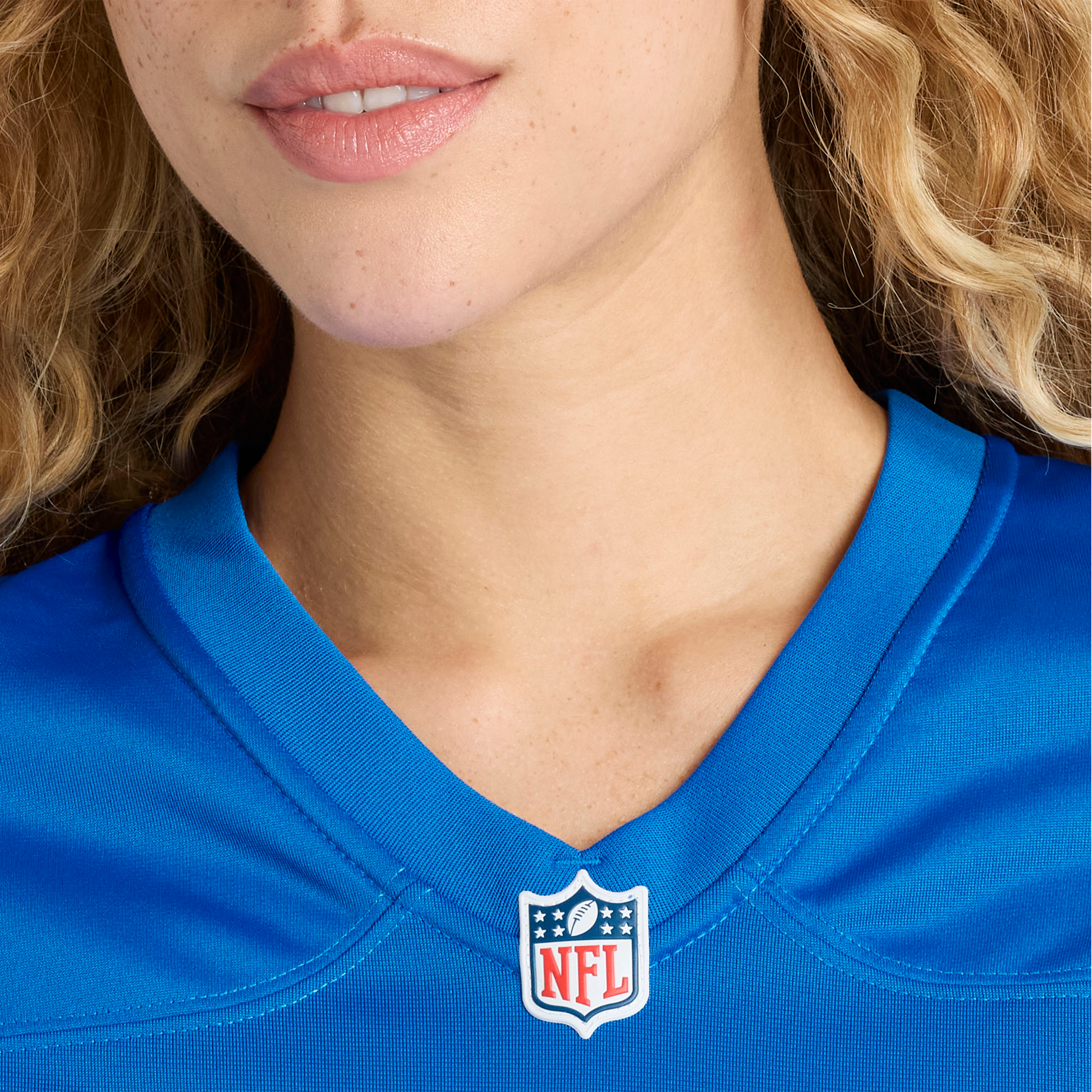 Maillot de match Nike Devin blanc et bleu pour femme, Detroit Lions.