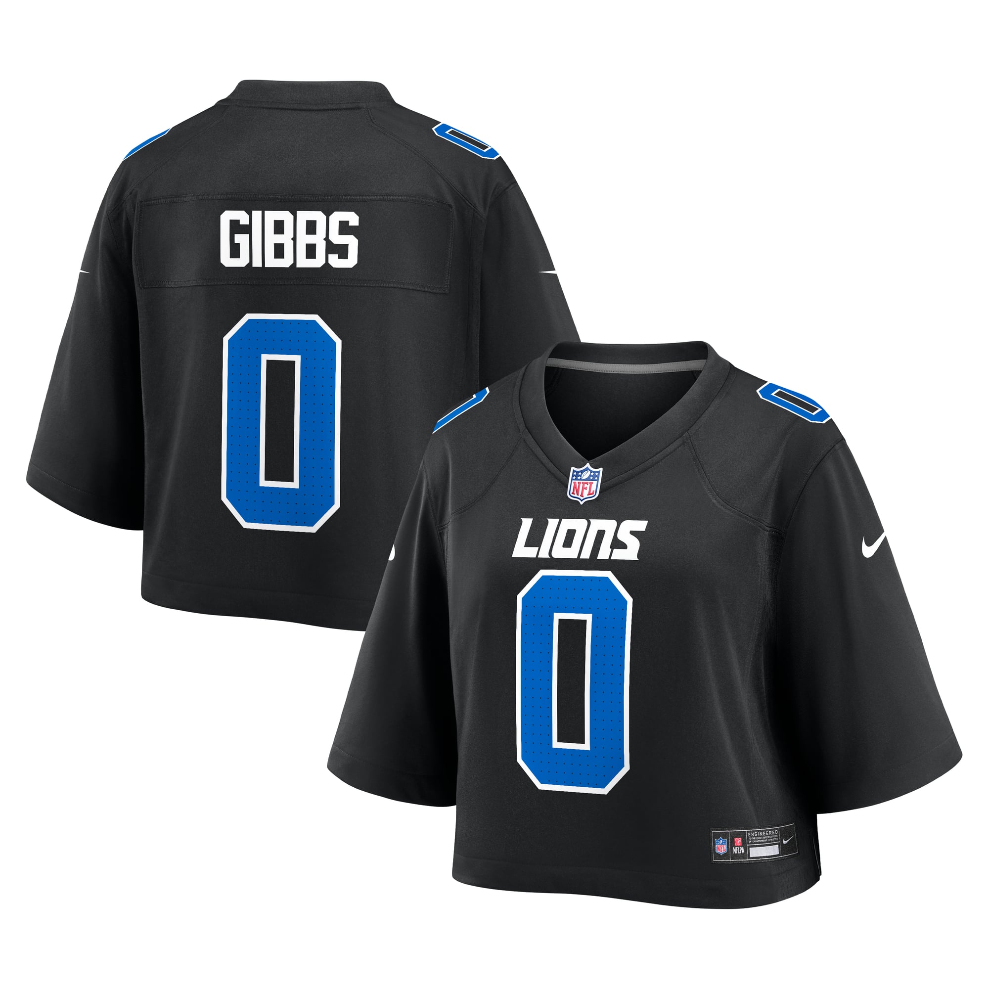 Maillot de match court Nike Jahmyr Gibbs noir Detroit Lions pour femme