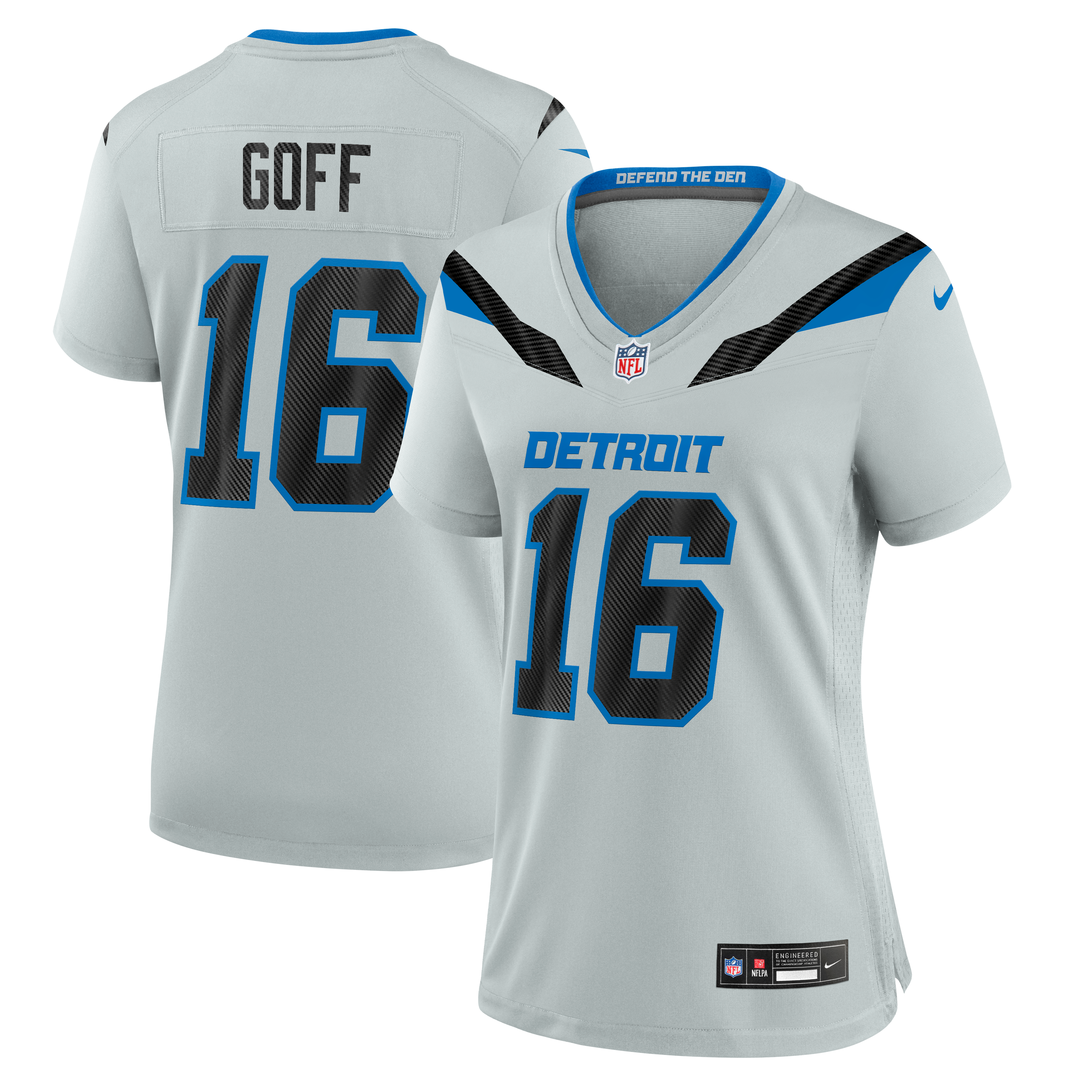 Women's Nike Jared Goff Silver Detroit Lions 2026 Rivalries Collection Game Jersey