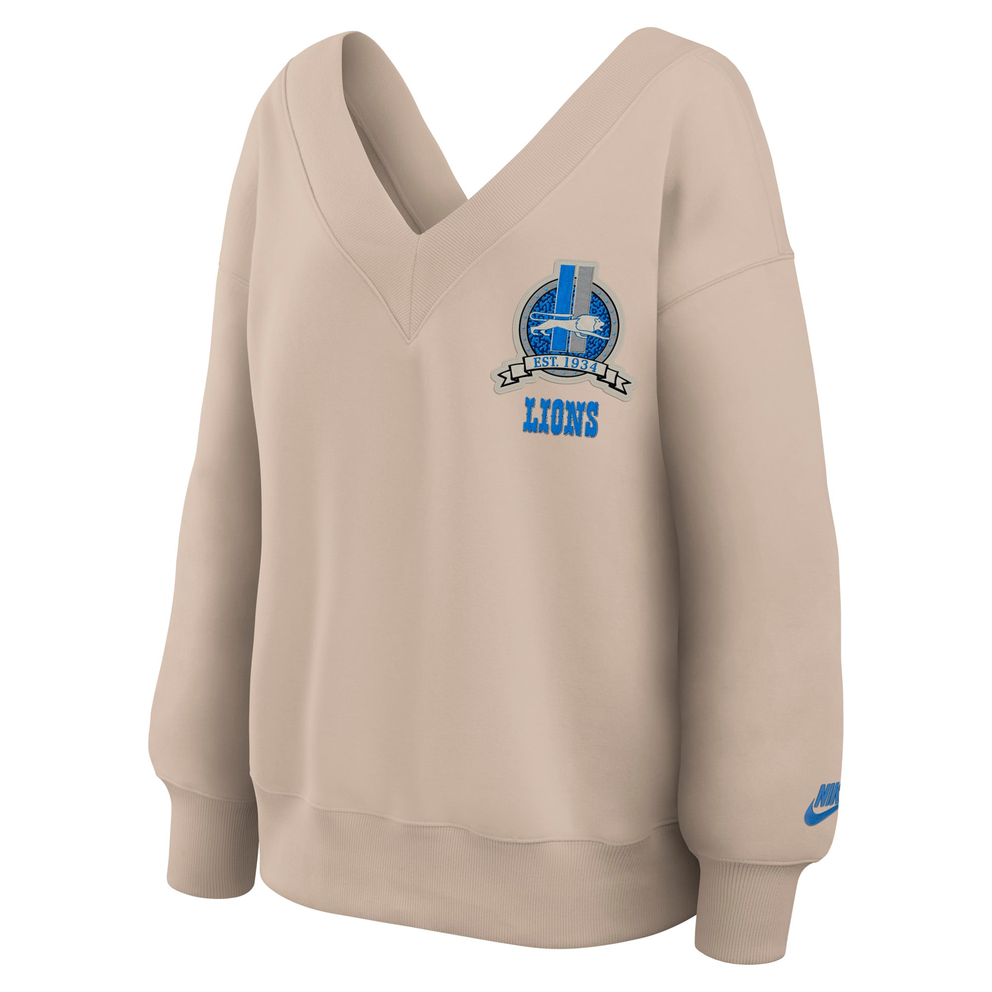 Women's Nike Sand Detroit Lions Rewind Phoenix Fleece V-Neck Sweatshirt