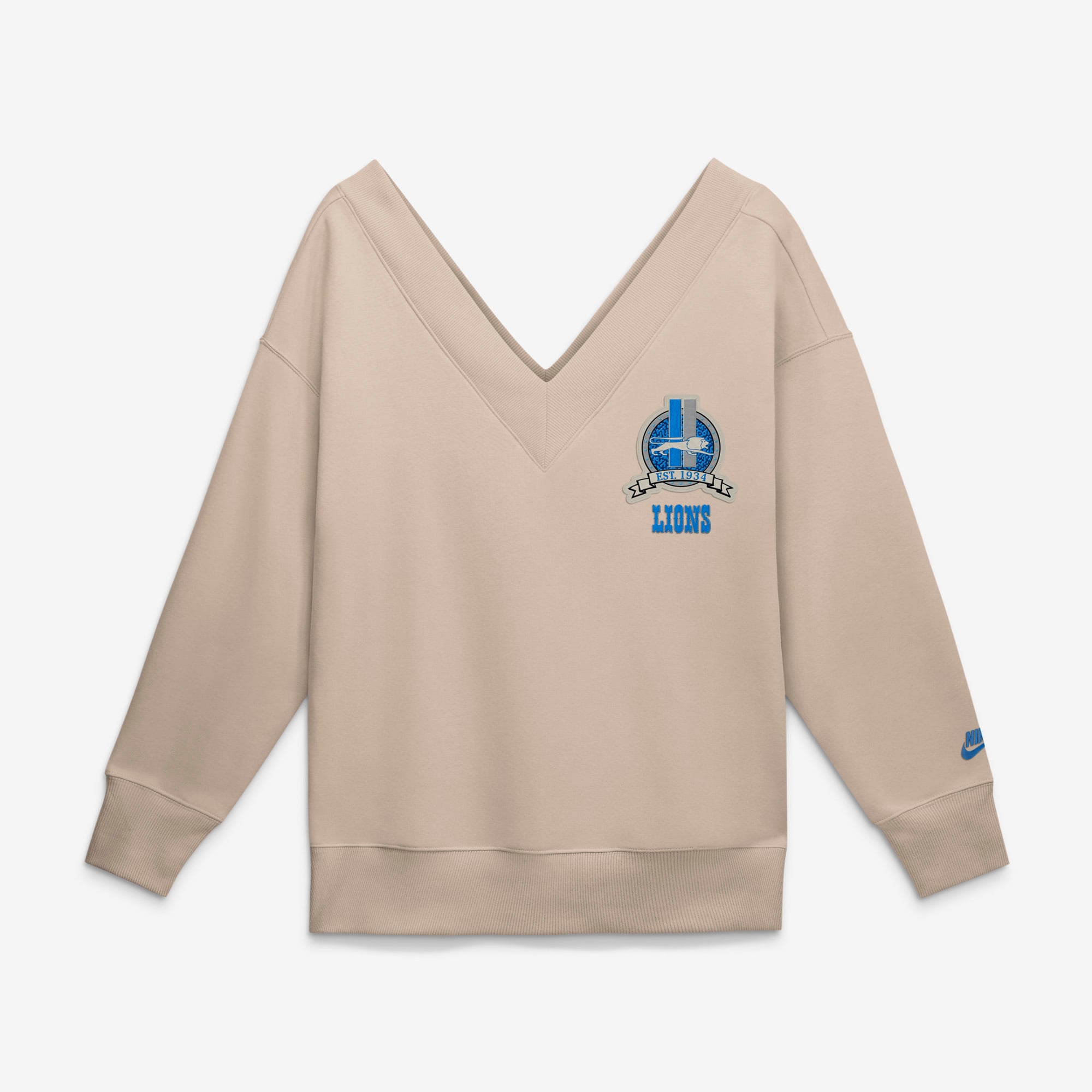 Women's Nike Sand Detroit Lions Rewind Phoenix Fleece V-Neck Sweatshirt
