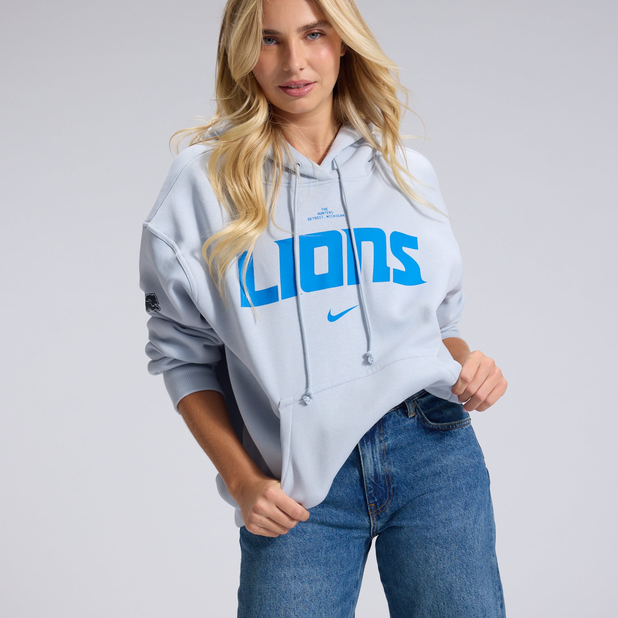 Women's Nike Silver Detroit Lions 2026 Rivalries Collection Oversized Pullover Hoodie