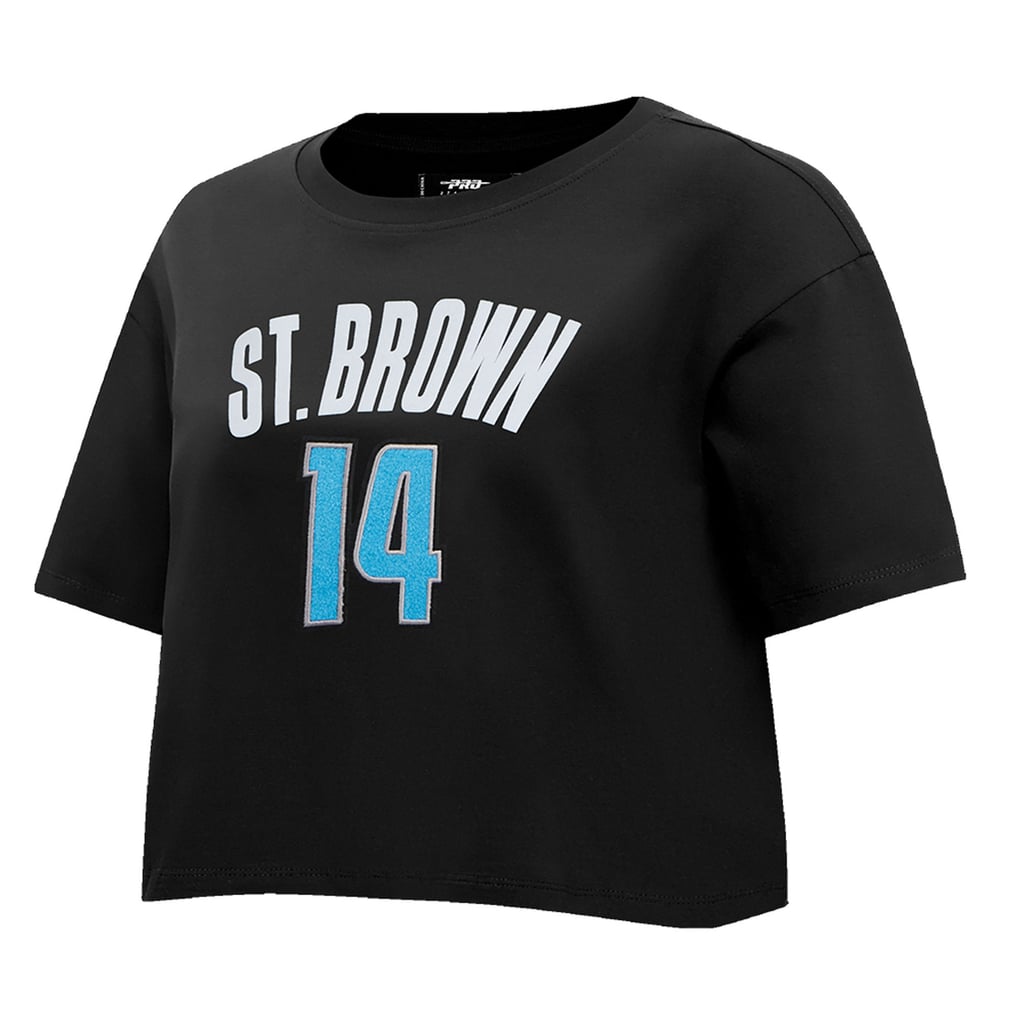 T-shirt court et boxy pour femme Amon-Ra St. Brown Detroit Lions Pro Standard avec nom et numéro de joueur - Noir