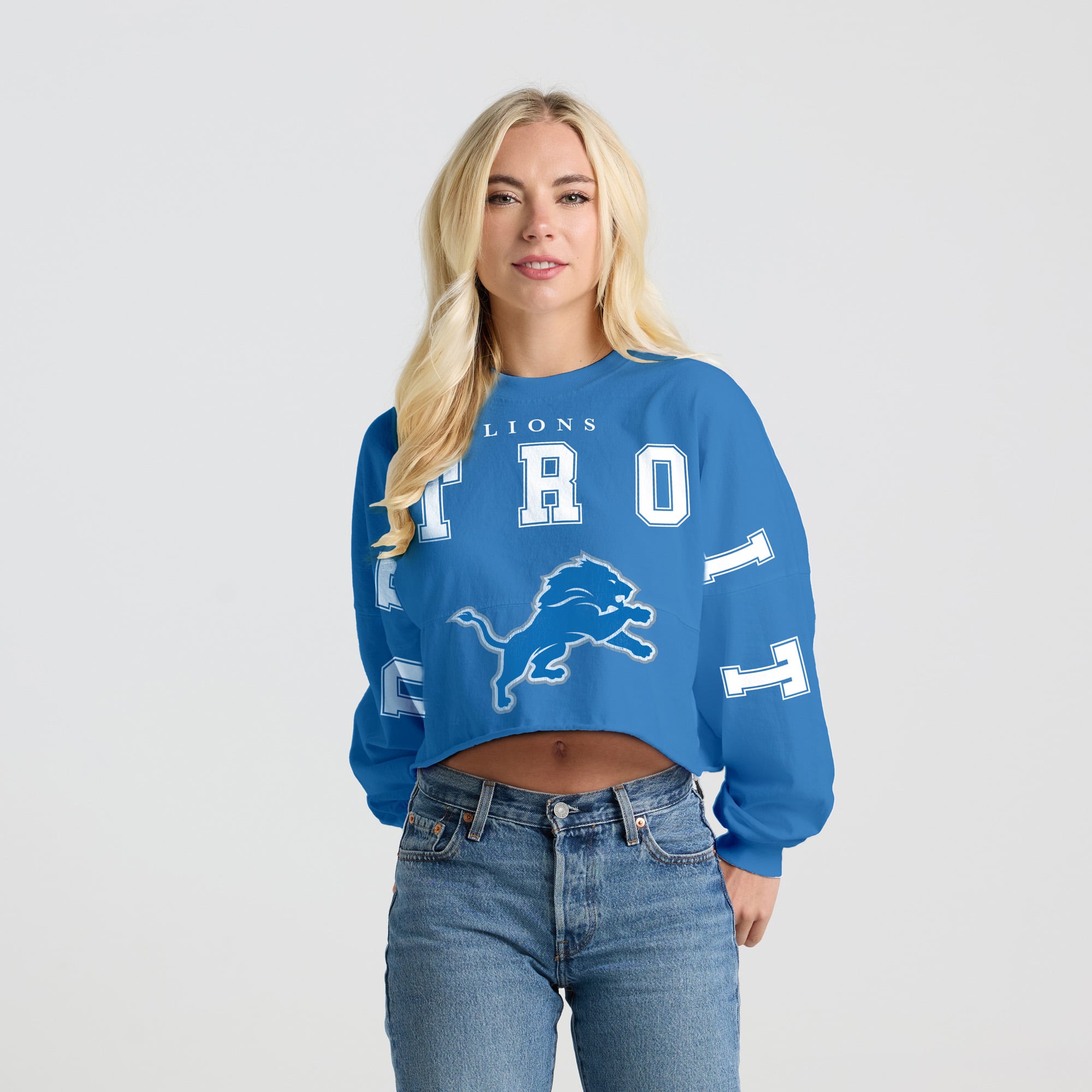 T-shirt court à manches longues Spirit Jersey bleu Detroit Lions pour femmes