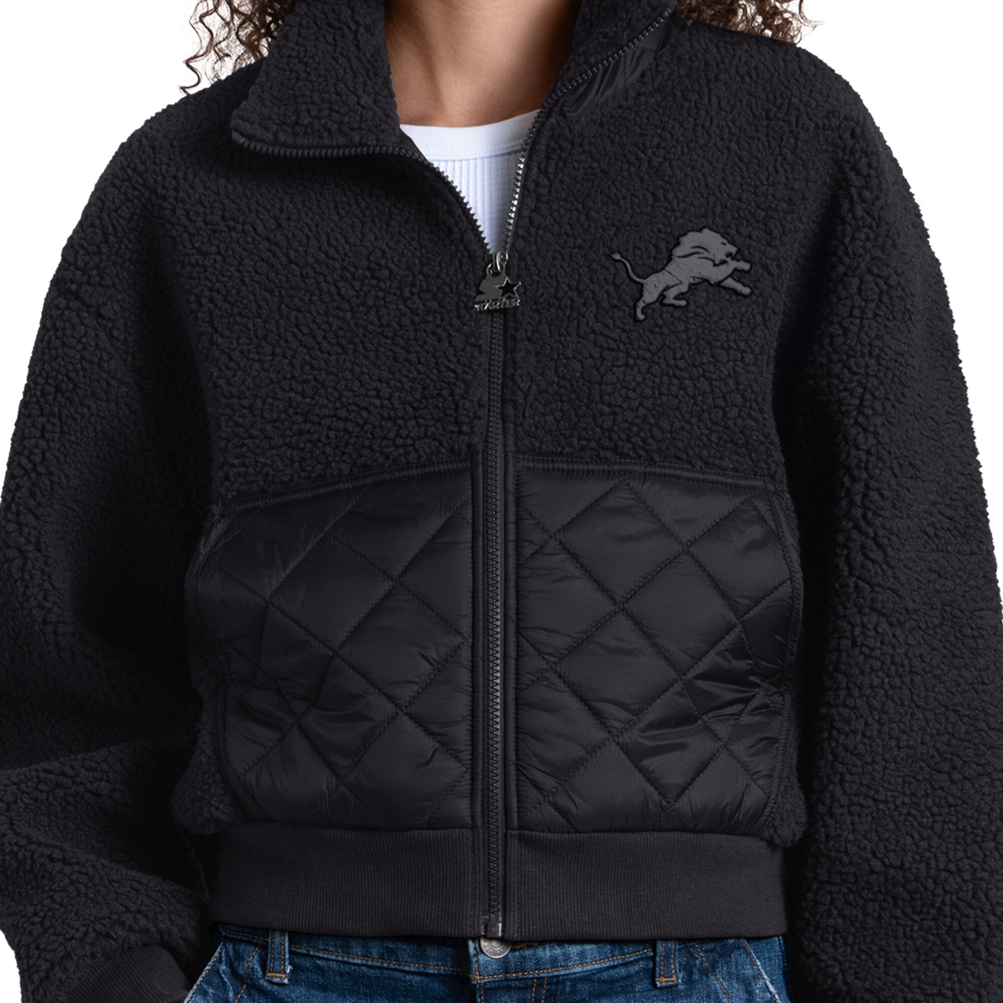 Veste zippée intégrale en sherpa Detroit Lions Journeyman noire Starter pour femme
