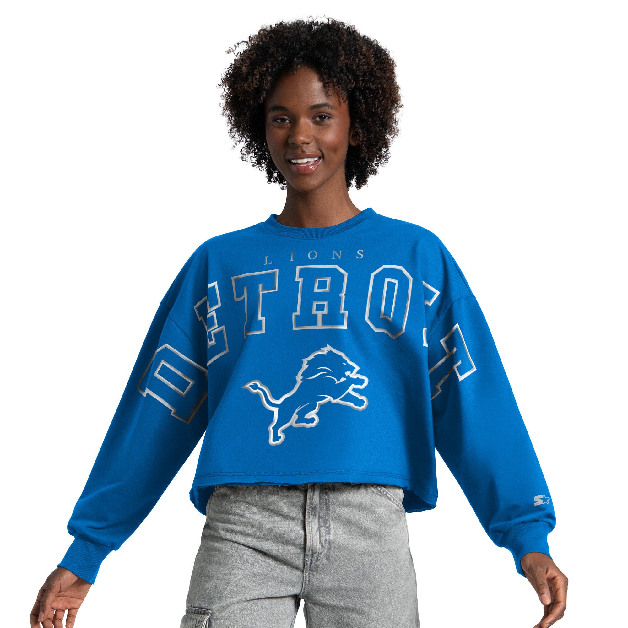 Sweat-shirt court Starter Blue Detroit Lions pour femmes