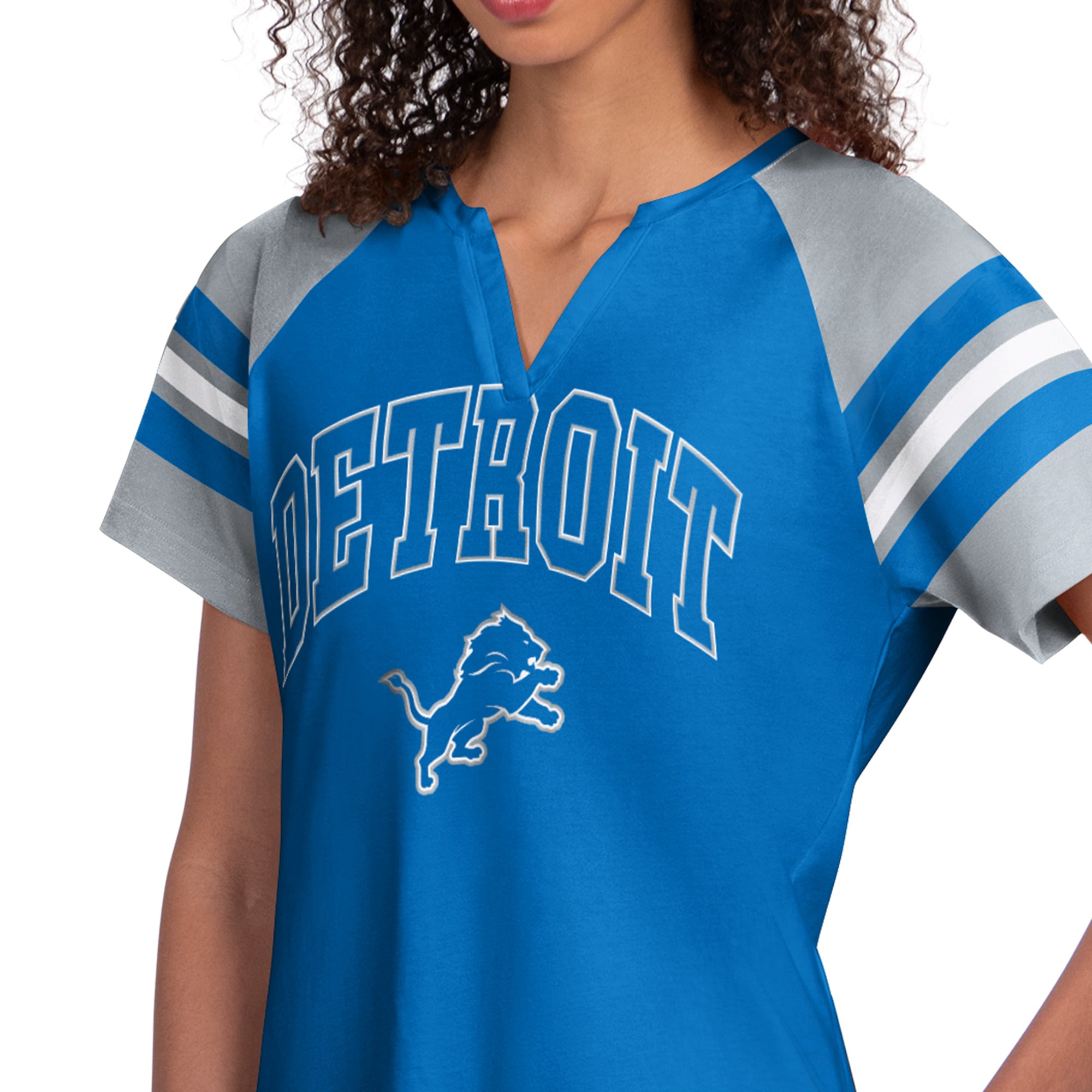 T-shirt raglan à col cranté Starter Blue Detroit Lions pour femmes