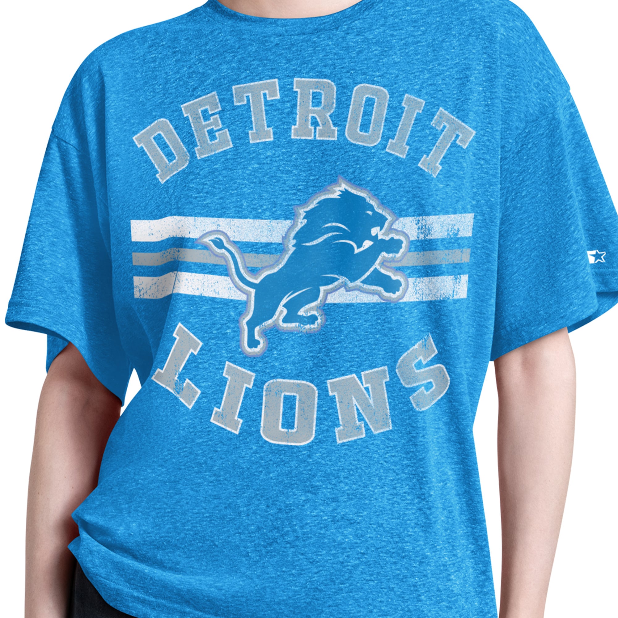 T-shirt Starter bleu Detroit Lions Jump Shot Boyfriend Tri-Blend pour femme