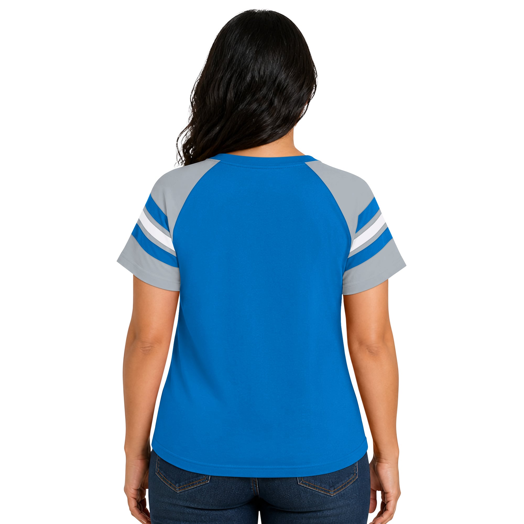 T-shirt raglan à col cranté Starter Blue Detroit Lions pour femme, grande taille