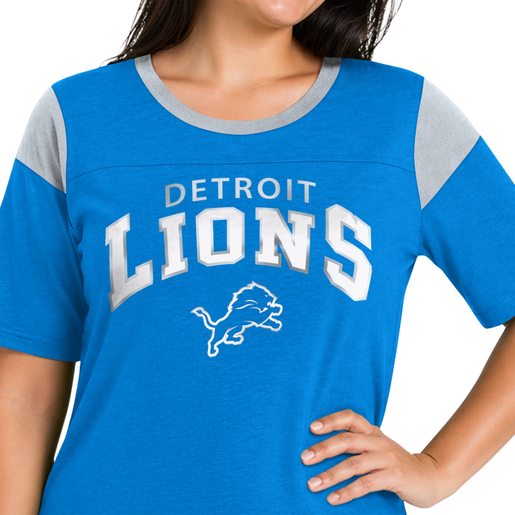 Women's Starter  Blue Detroit Lions Plus Linebacker Slub T-Shirt