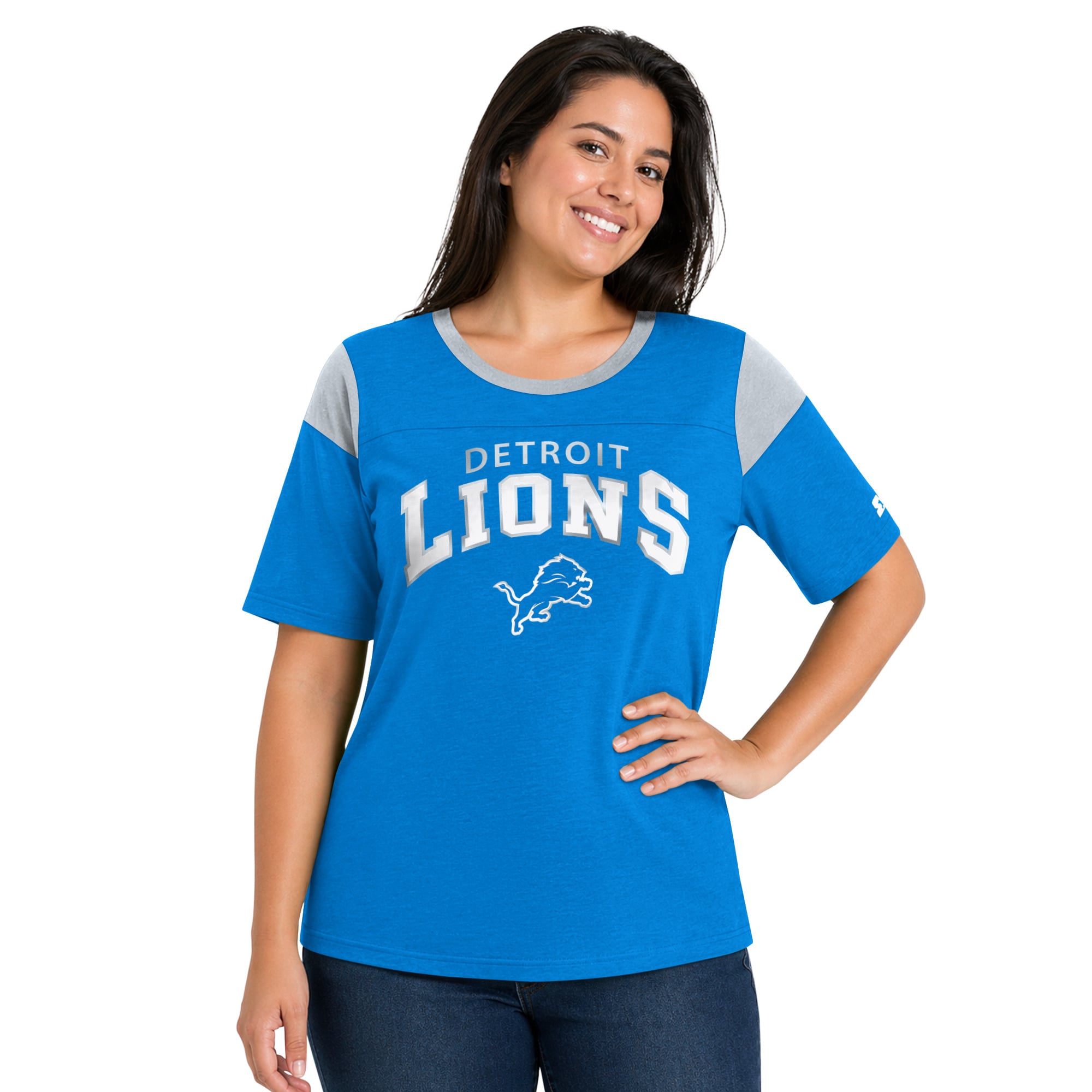 Women's Starter Blue Detroit Lions Plus Linebacker Slub T-Shirt
