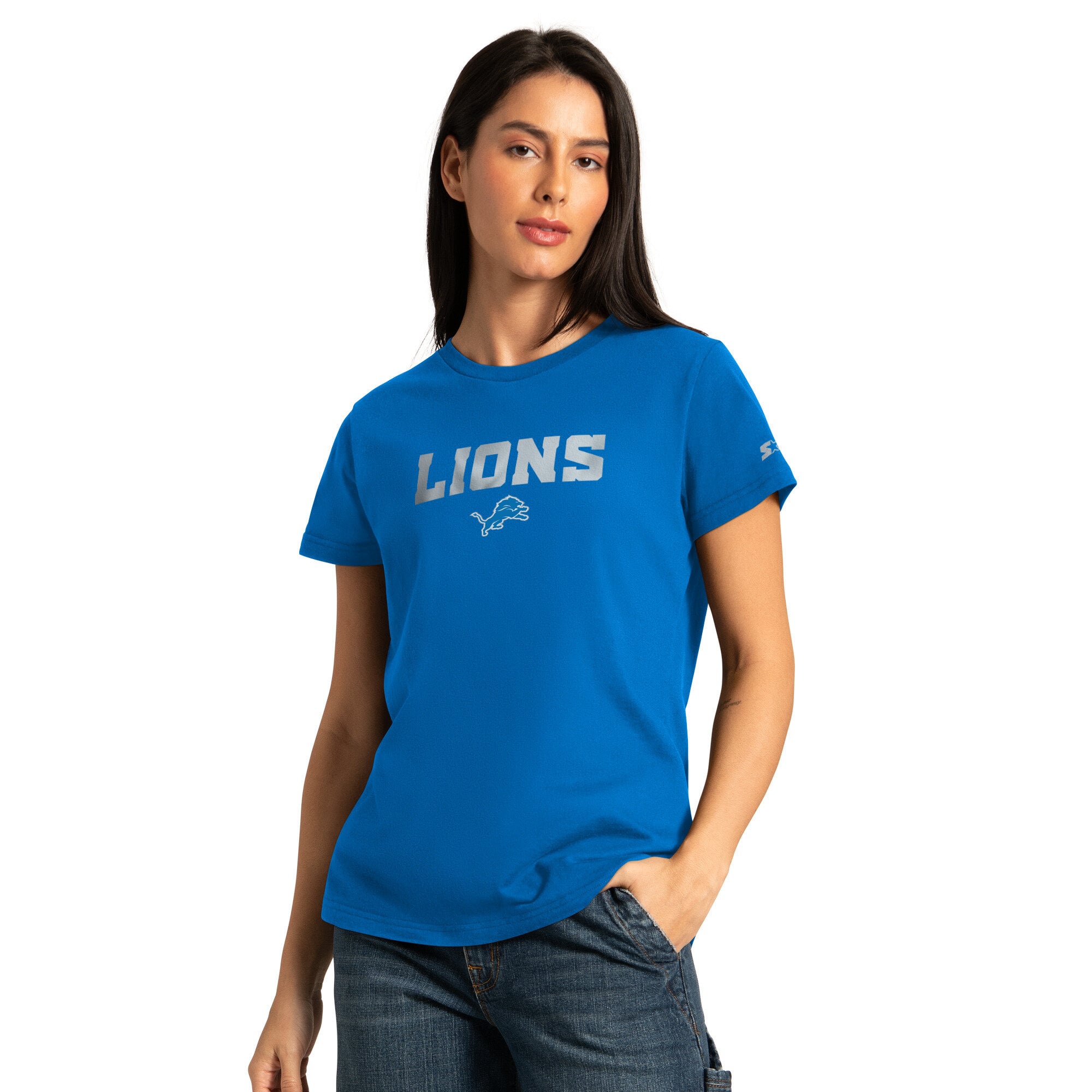Pack de t-shirts à manches courtes et longues Detroit Lions pour femmes, bleu/gris.