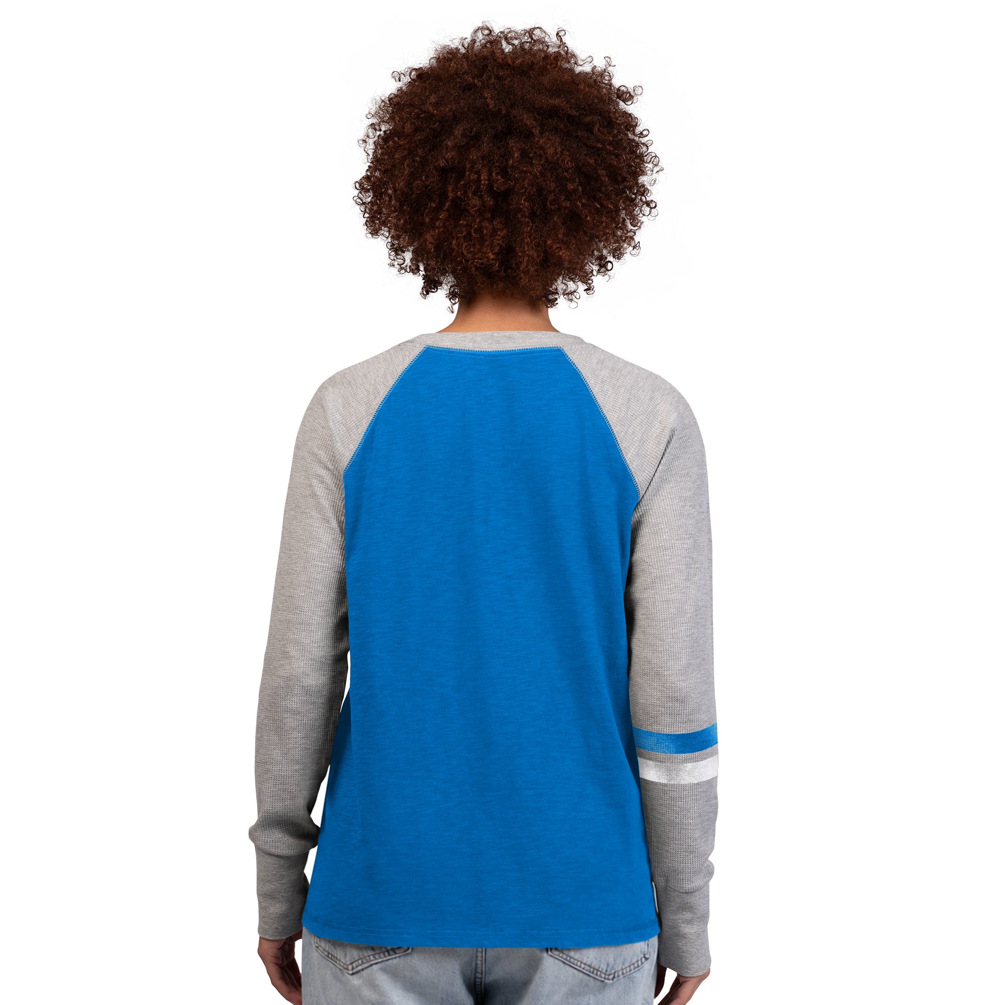 T-shirt à manches longues raglan en maille gaufrée Starter bleu/gris Detroit Lions pour femmes