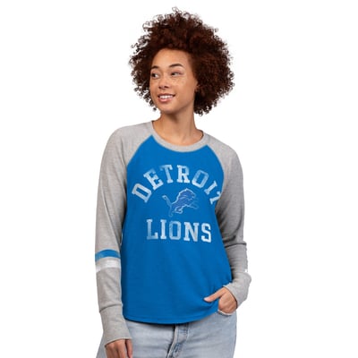  Detroit Lions Starter Women's Waffle-Knit Raglan Long Sleeve T-Shirt - Blue/Gray