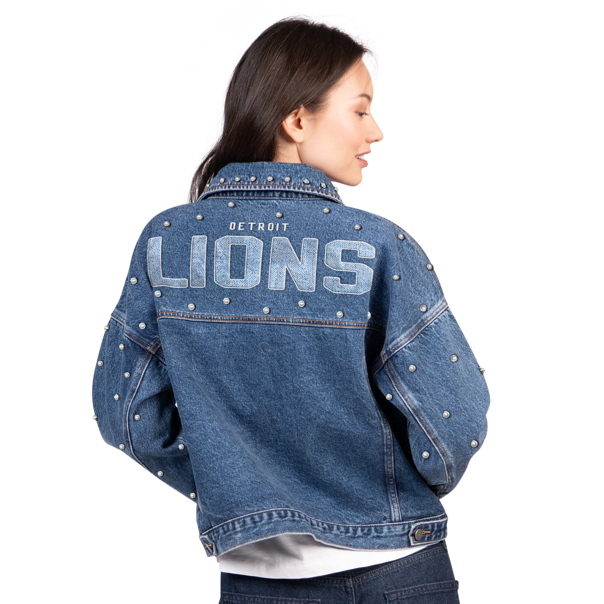 Veste en jean boutonnée Starter Denim Detroit Lions Pearl Icon pour femme
