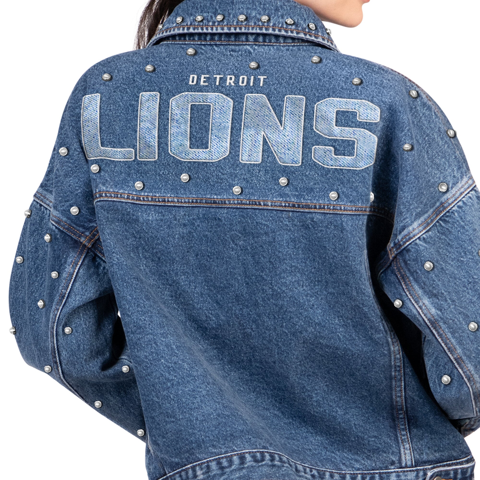 Veste en jean boutonnée Starter Denim Detroit Lions Pearl Icon pour femme