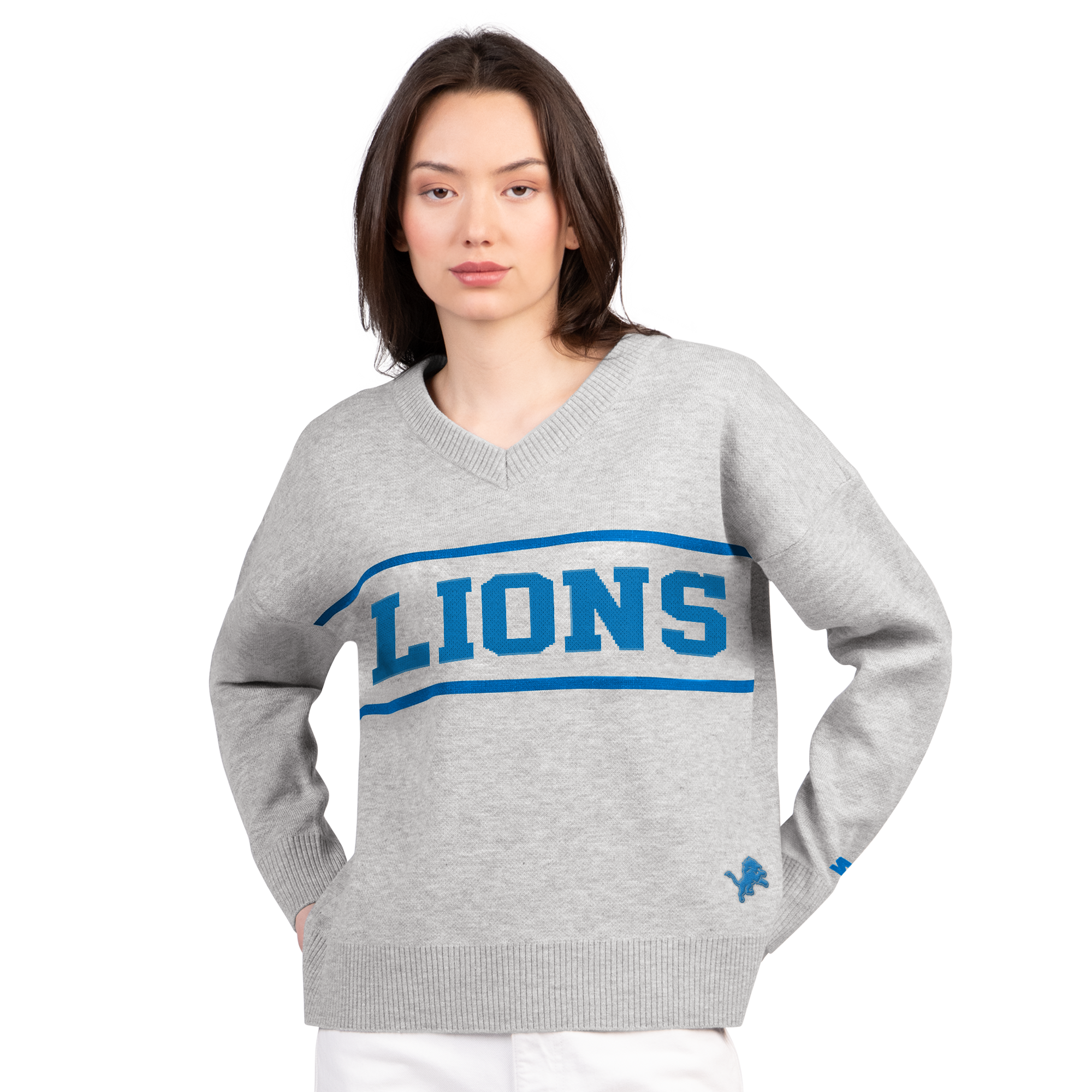 Pull à col en V gris Detroit Lions de Starter pour femme