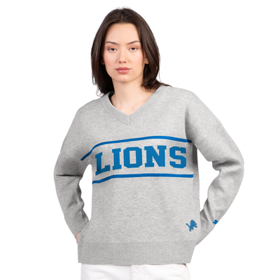 Detroit Lions Starter Women's Best Shot V-Neck Sweater - Gray