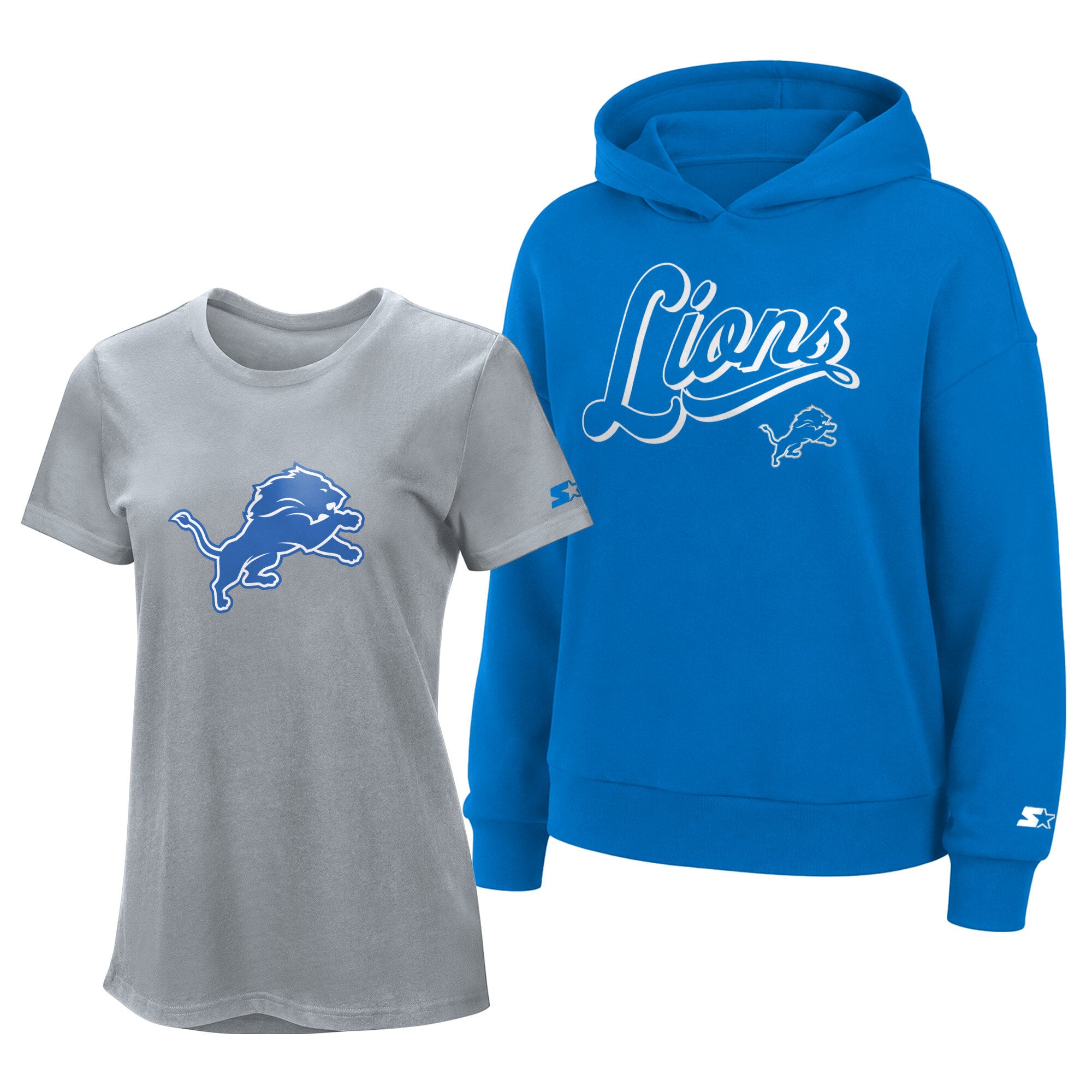 Ensemble sweat à capuche et t-shirt Detroit Lions argenté/bleu pour femme