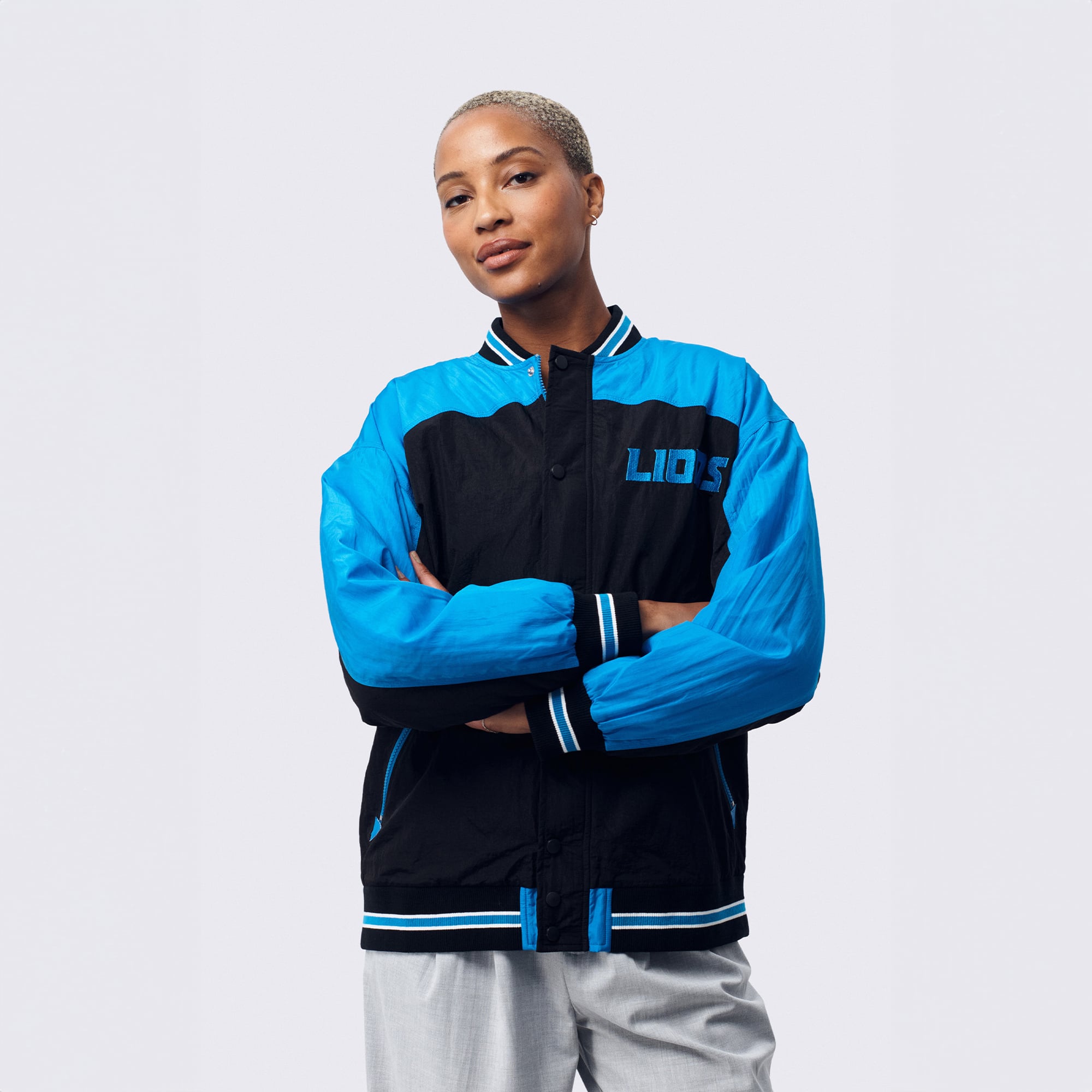 Veste bomber zippée Terez noire Detroit Lions pour femme