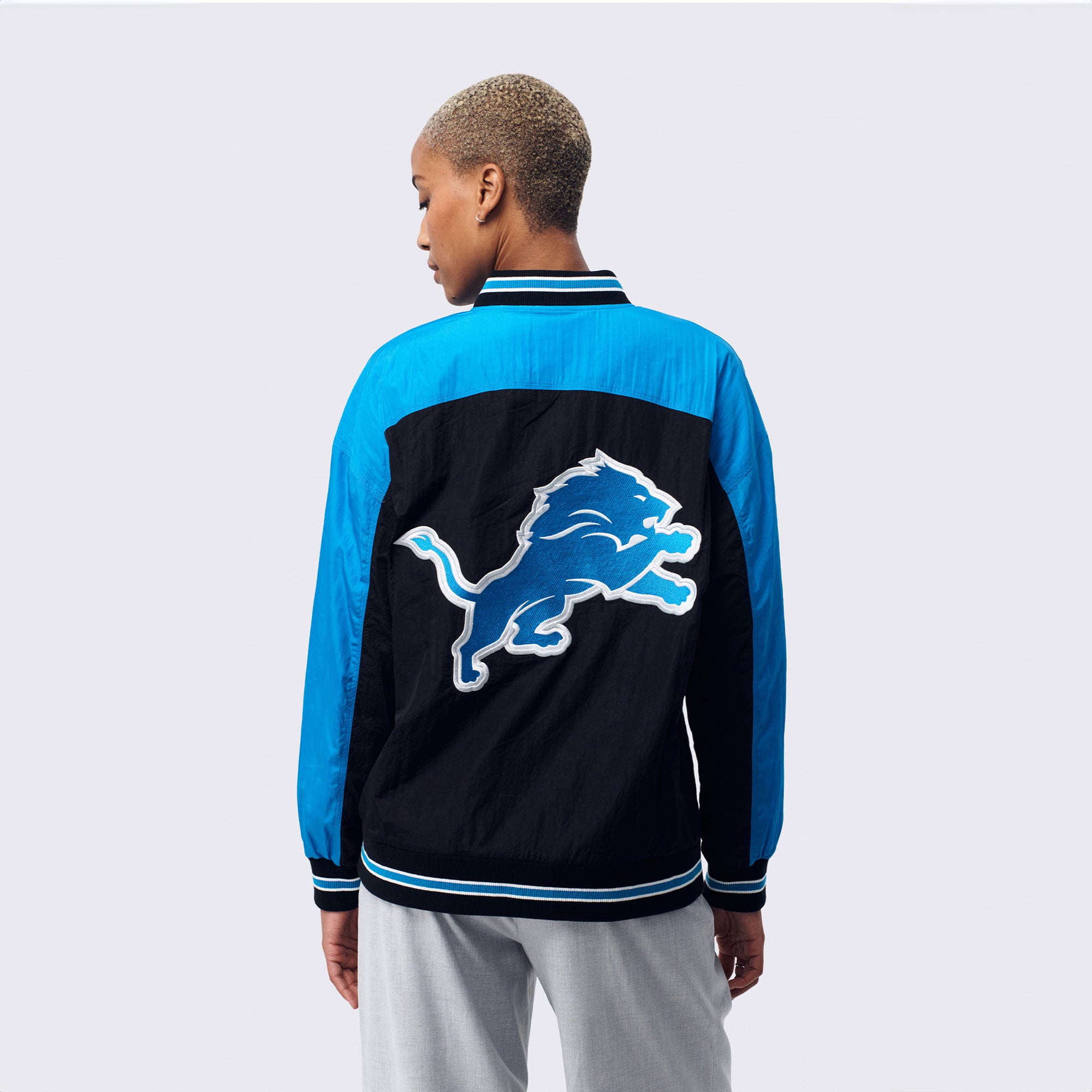 Veste bomber zippée Terez noire Detroit Lions pour femme