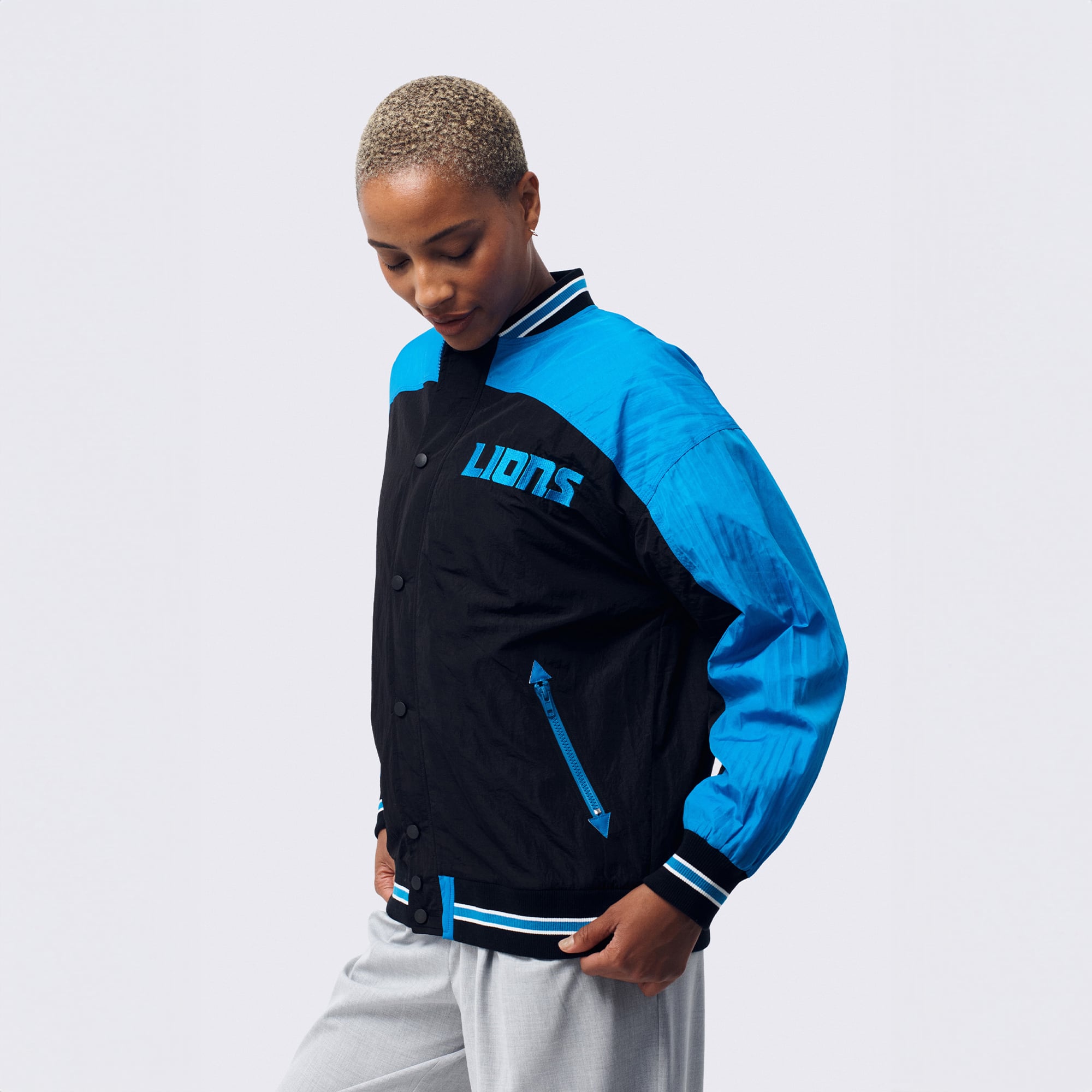 Veste bomber zippée Terez noire Detroit Lions pour femme