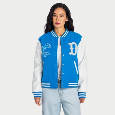  Detroit Lions The Wild Collective Women's Pearl Varsity Jacket - Blue