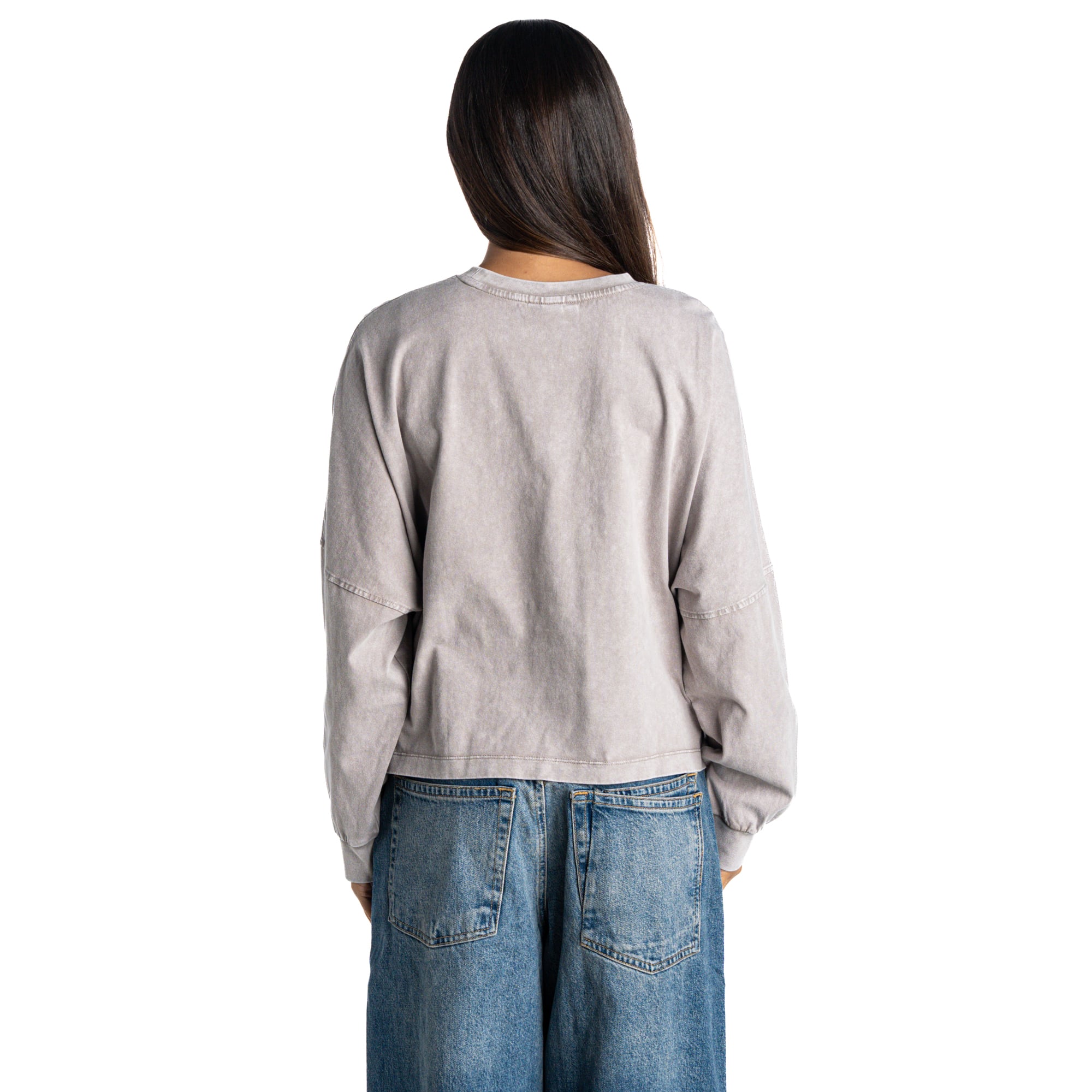 T-shirt à manches longues oversize épaules tombantes pour femme The Wild Collective gris Detroit Lions